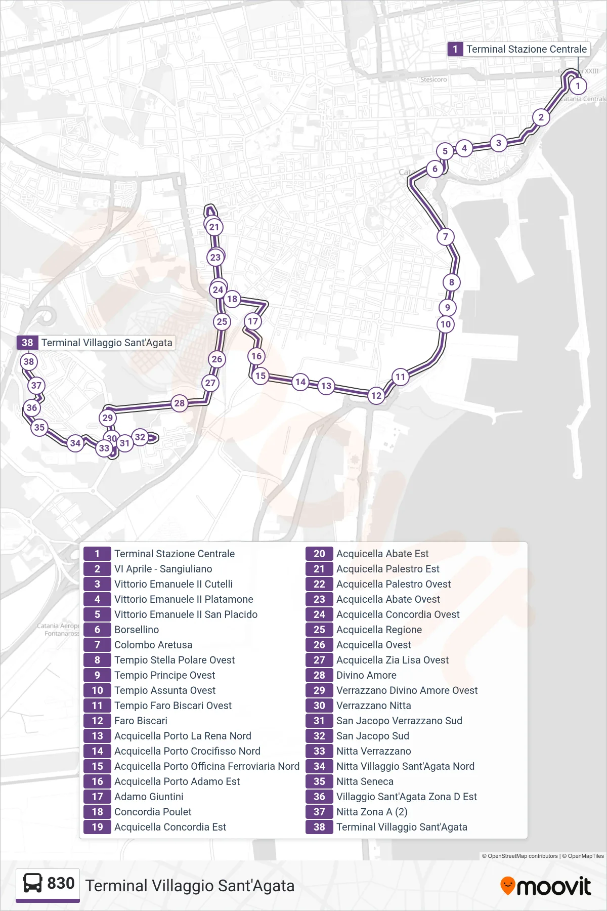 Linea 830 bus (Terminal Villaggio Sant'Agata) - Percorsi e fermate sulla mappa