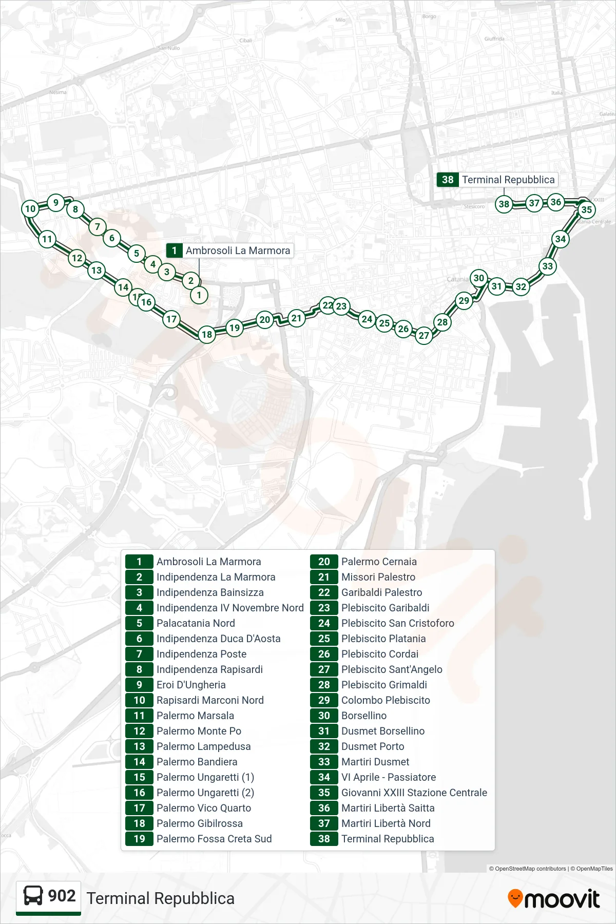 Linea 902  bus (Terminal Repubblica) - Percorsi e fermate sulla mappa