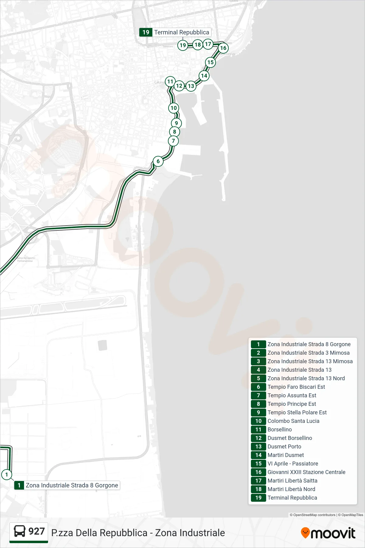 Linea 927 bus (Terminal Repubblica) - Percorsi e fermate sulla mappa