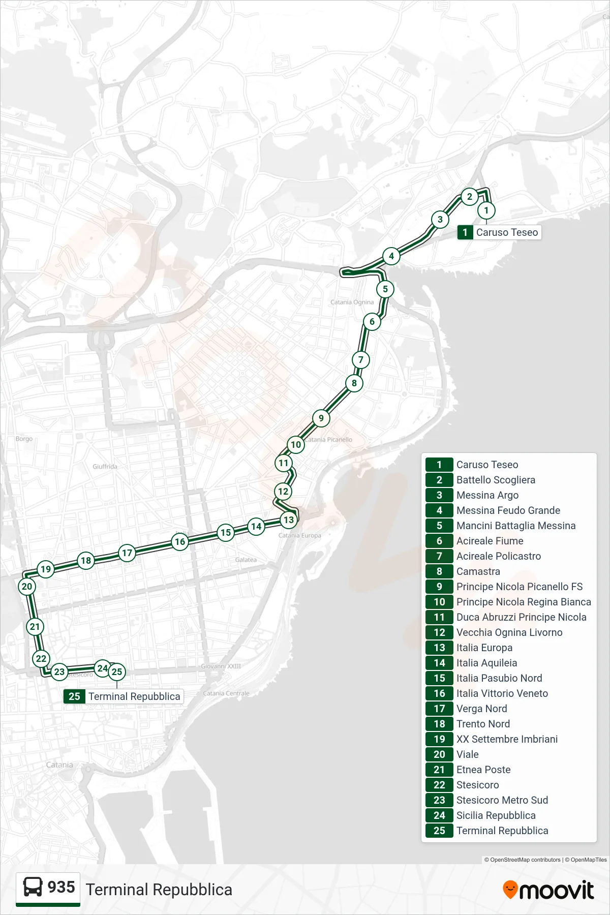 Linea 935 bus (Terminal Repubblica) - Percorsi e fermate sulla mappa