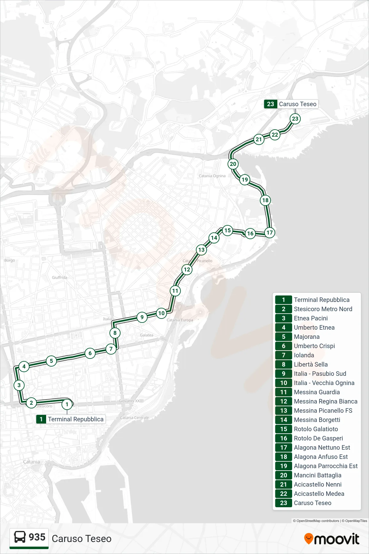 Linea 935 bus (Caruso Teseo) - Percorsi e fermate sulla mappa