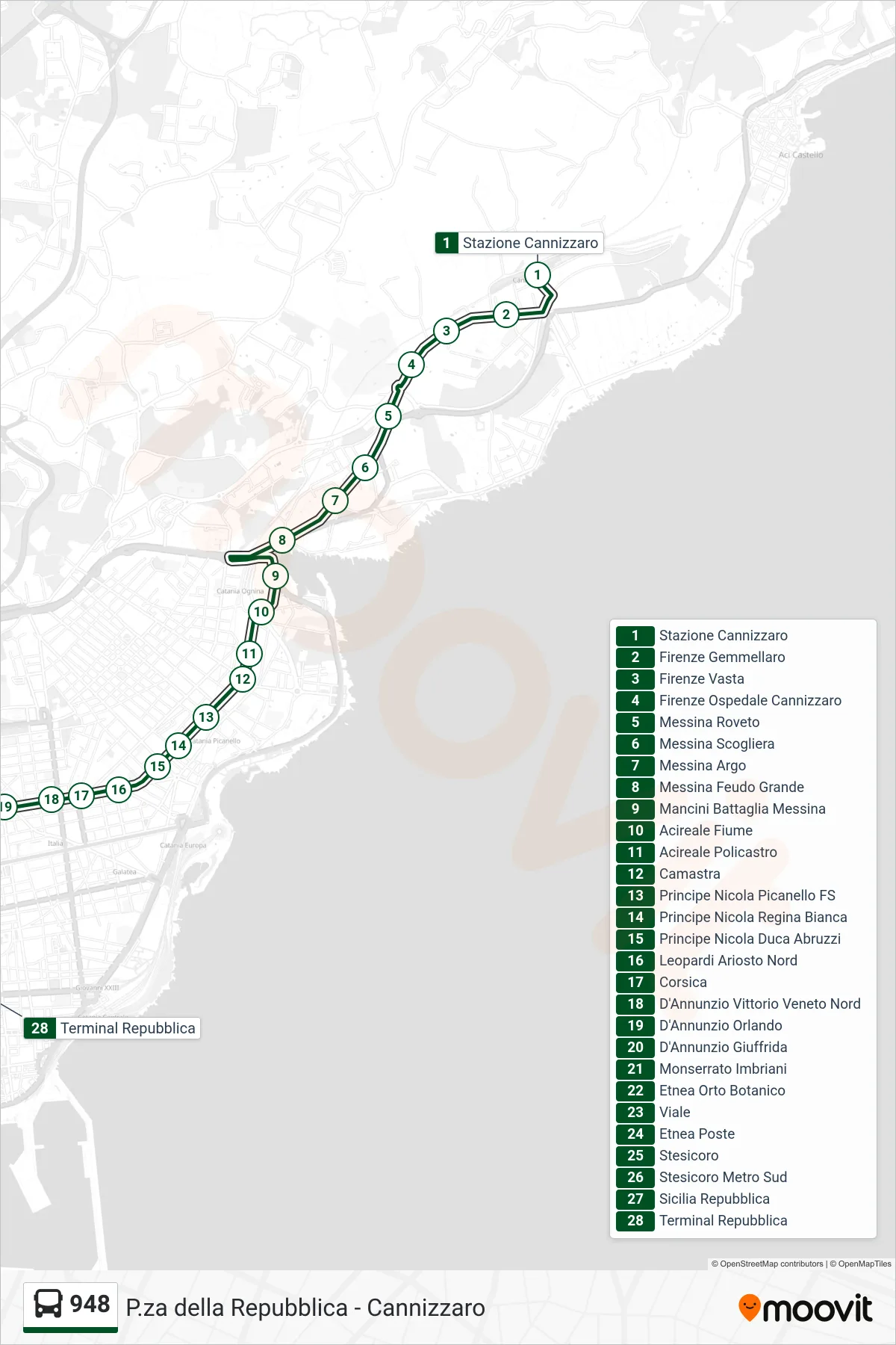 Linea 948  bus (Terminal Repubblica) - Percorsi e fermate sulla mappa