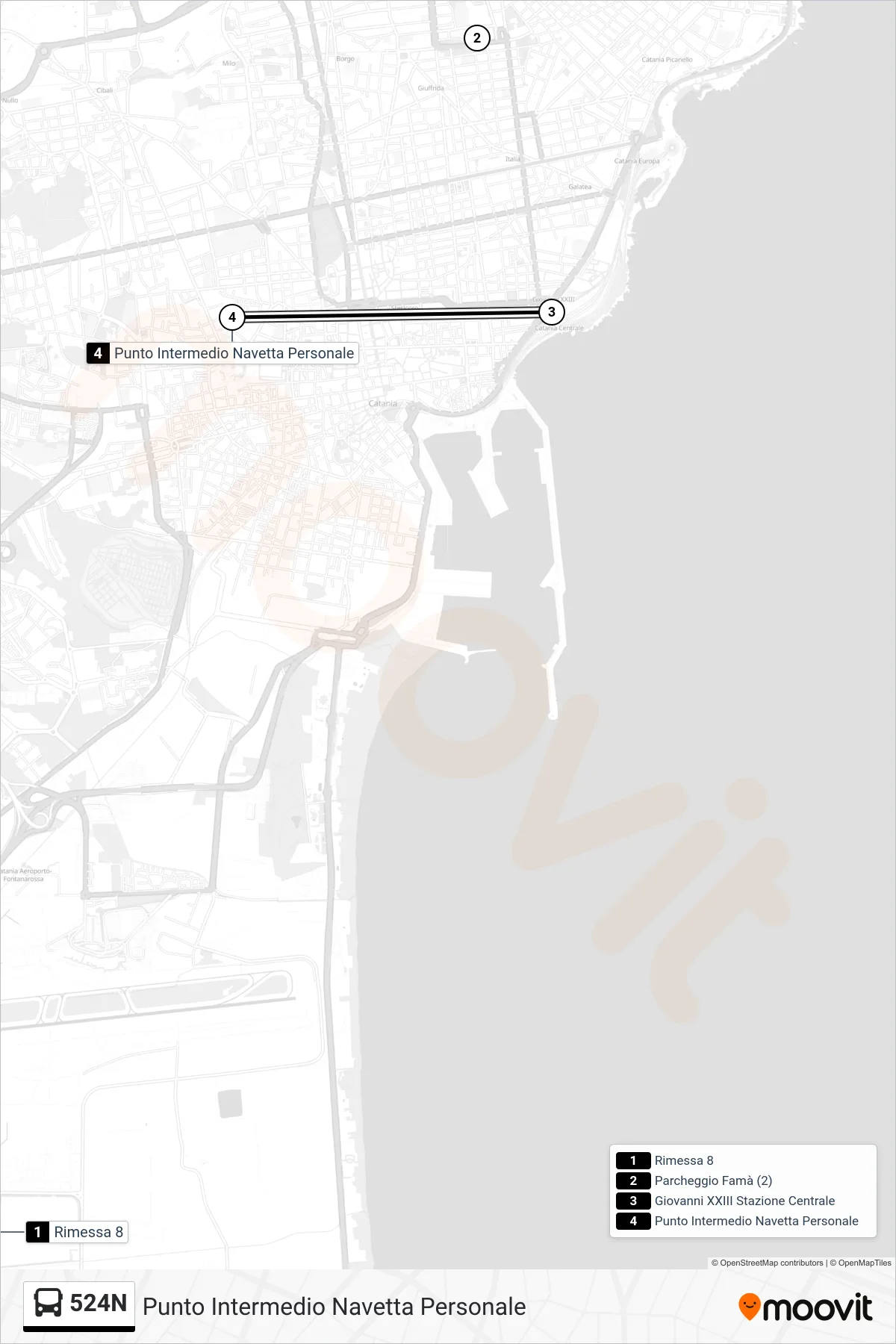 Linea 524N bus (Punto Intermedio Navetta Personale) - Percorsi e fermate sulla mappa