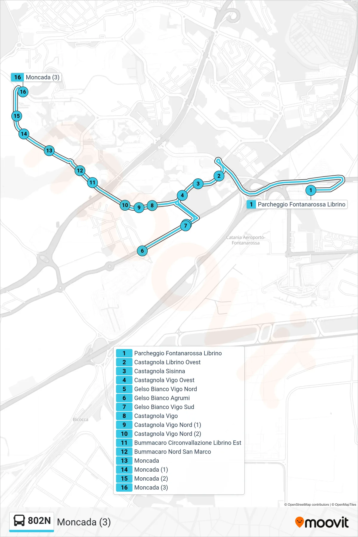 Linea 802N  bus (Moncada (3)) - Percorsi e fermate sulla mappa