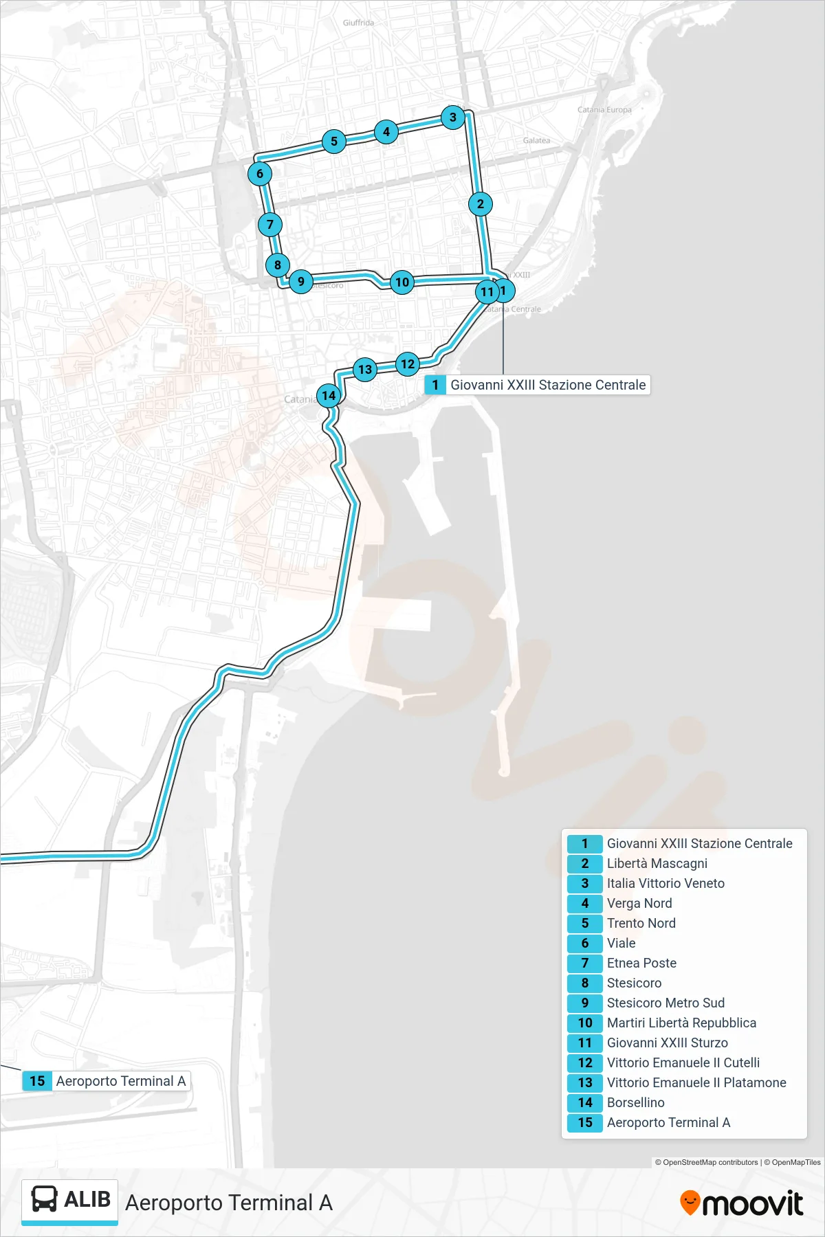 Linea ALIB bus (Aeroporto Terminal A) - Percorsi e fermate sulla mappa