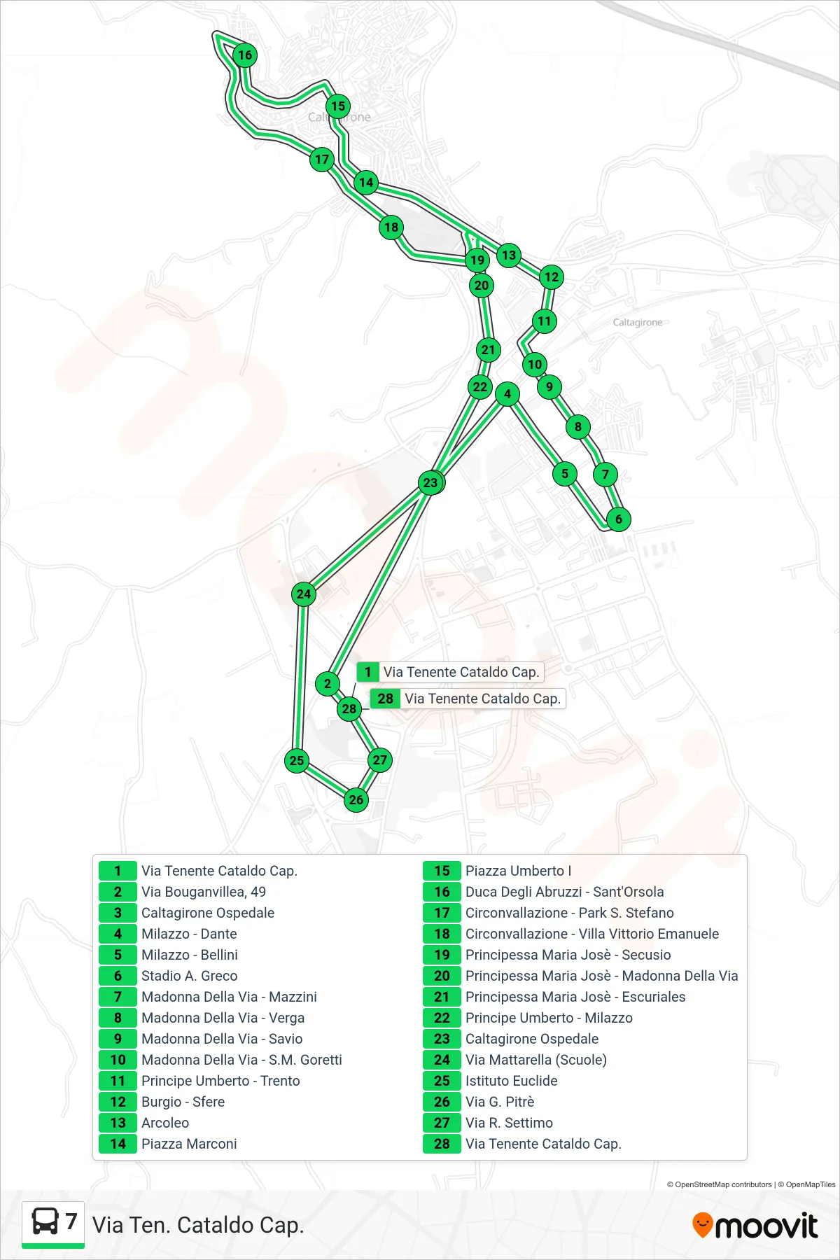 Linea 7 bus (Via Ten. Cataldo Cap.) - Percorsi e fermate sulla mappa
