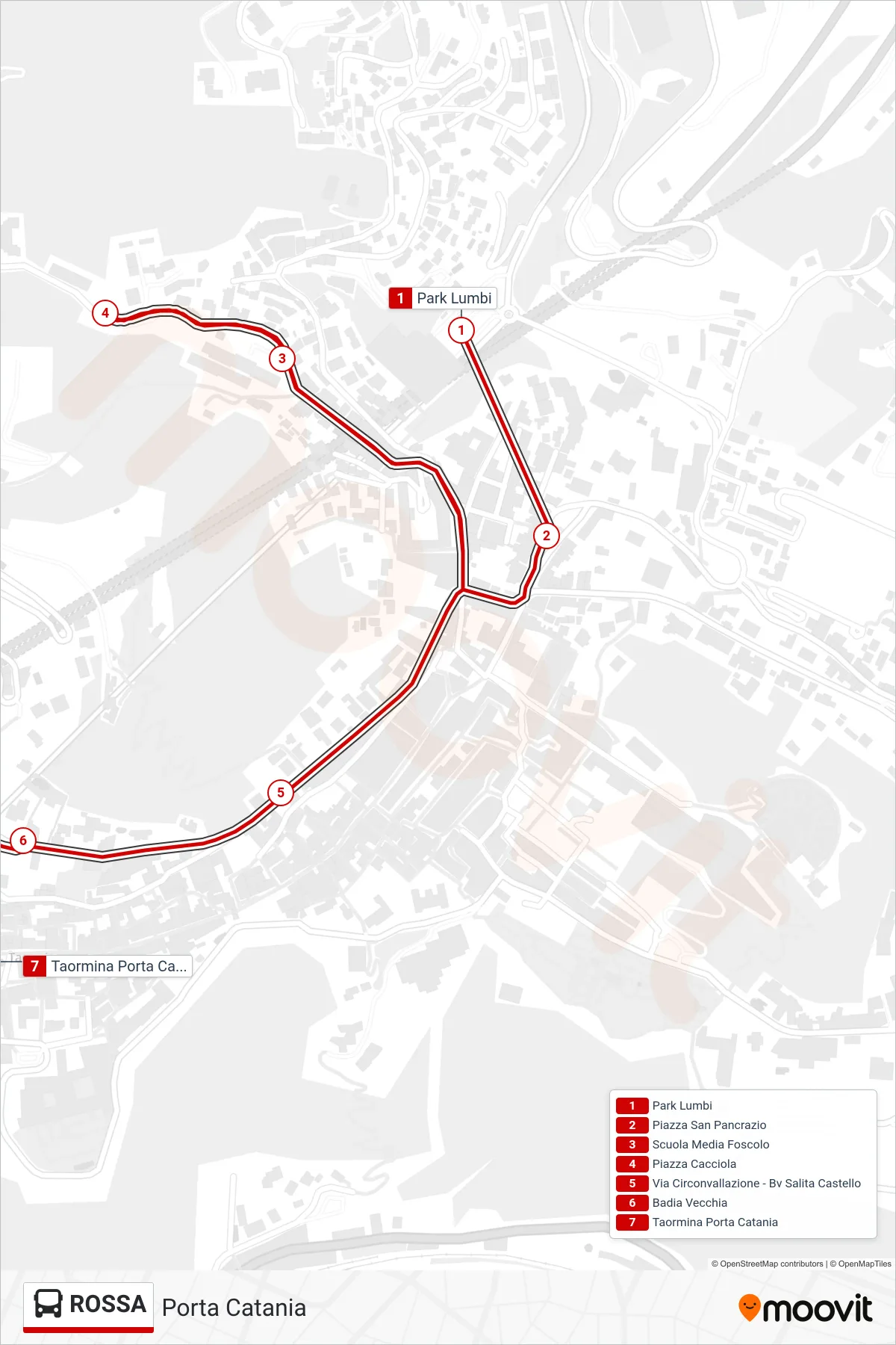 Linea ROSSA bus (Porta Catania) - Percorsi e fermate sulla mappa