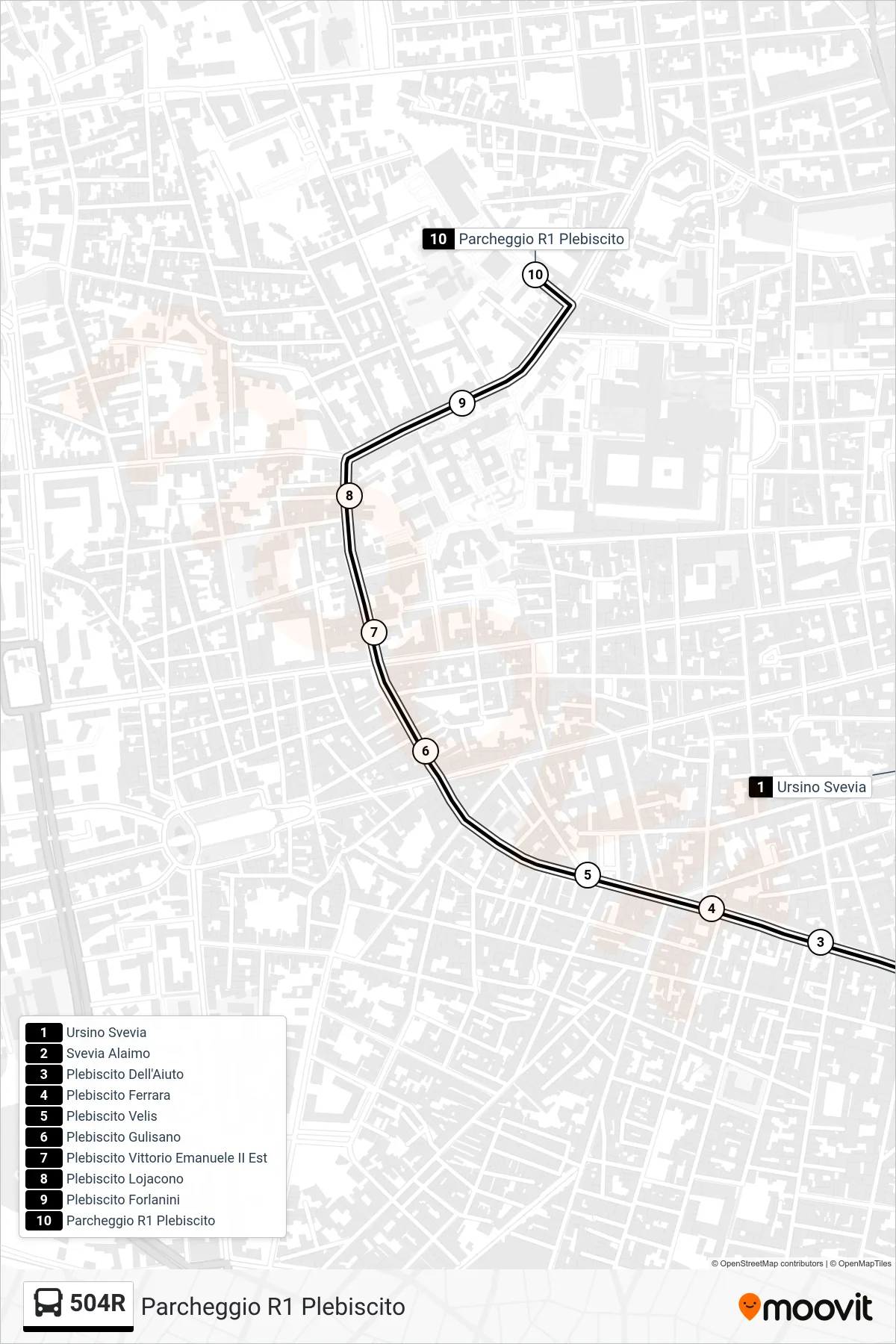 Linea 504R bus (Parcheggio R1 Plebiscito) - Percorsi e fermate sulla mappa