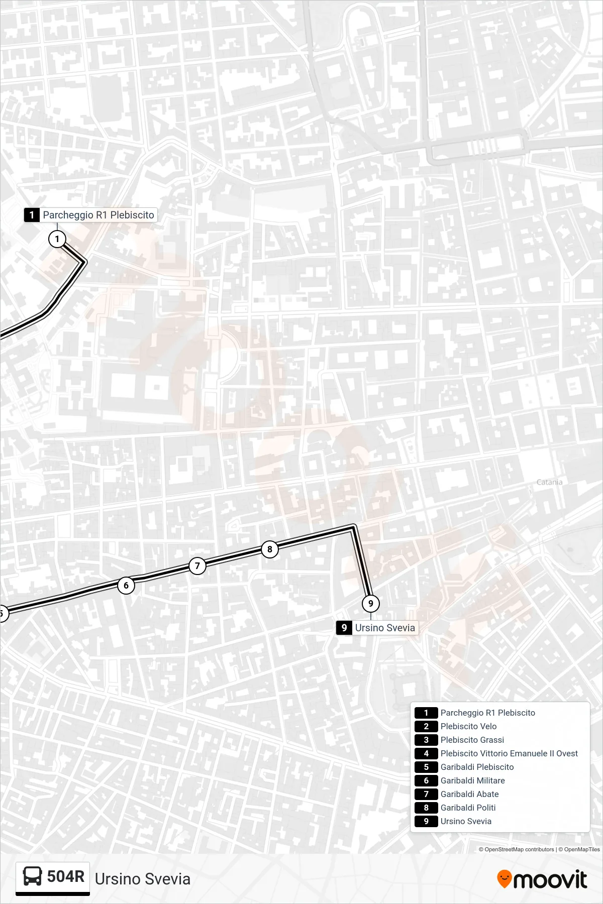 Linea 504R bus (Ursino Svevia) - Percorsi e fermate sulla mappa