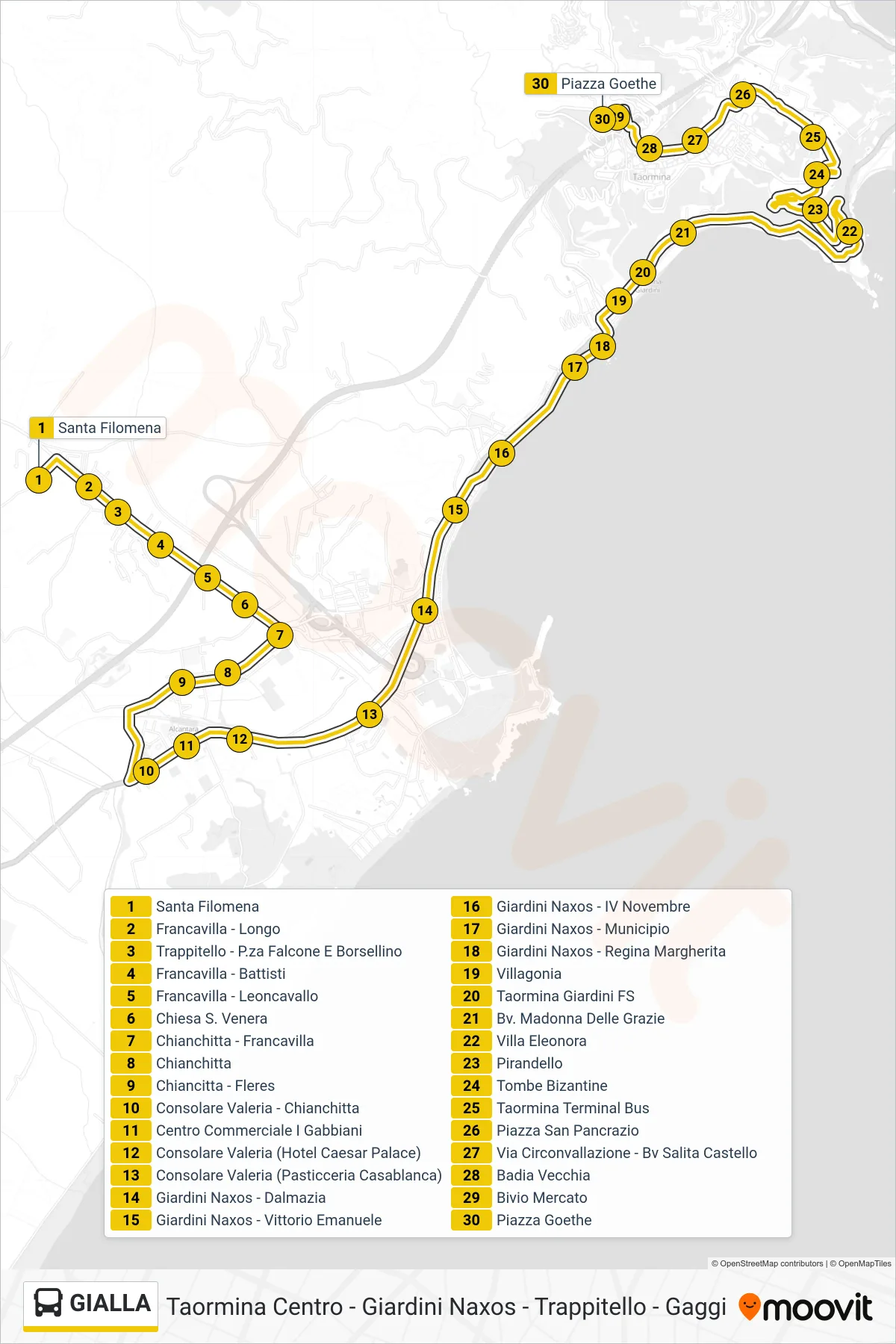 Linea GIALLA  bus (Piazza Goethe) - Percorsi e fermate sulla mappa