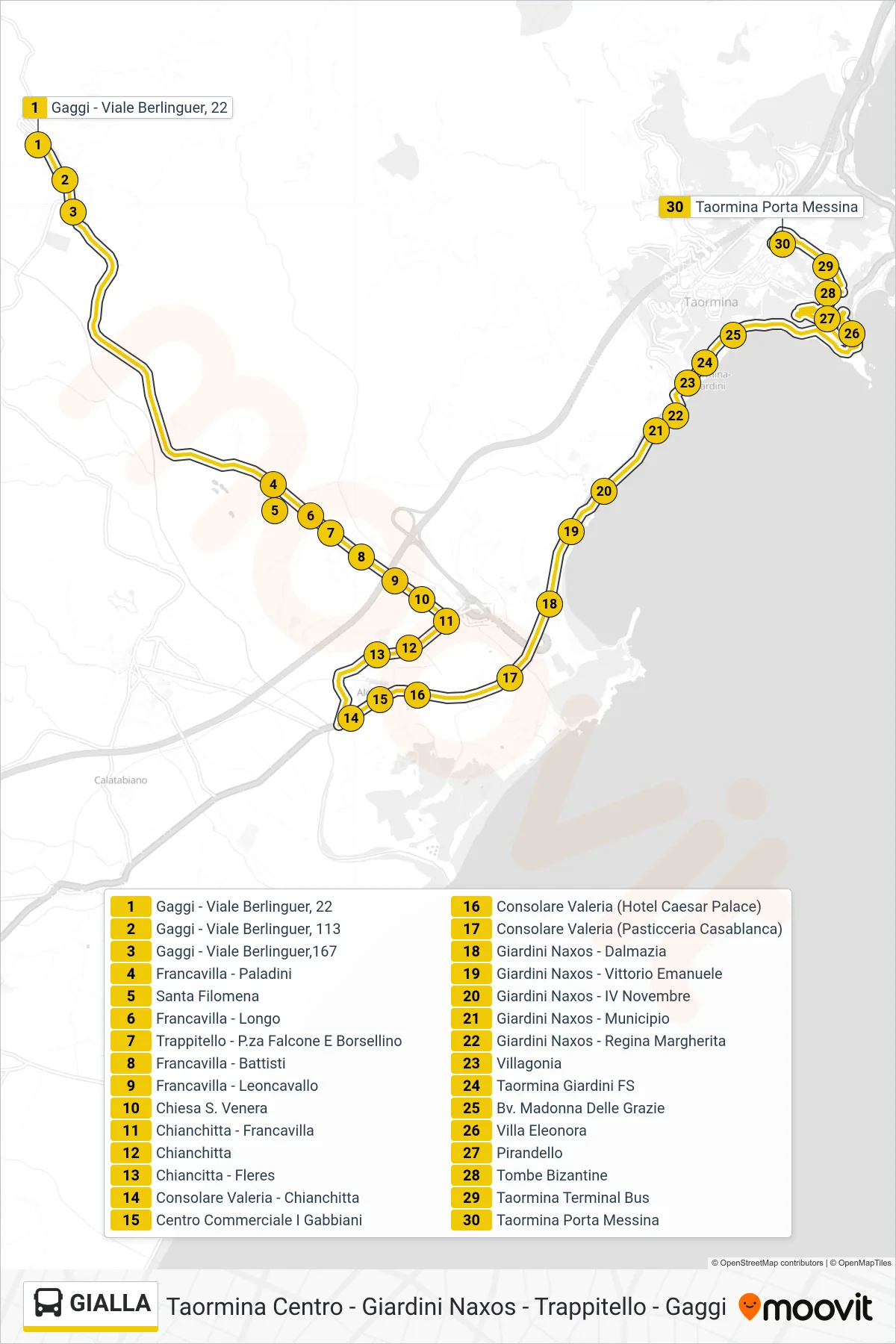 Linea GIALLA  bus (Porta Messina) - Percorsi e fermate sulla mappa