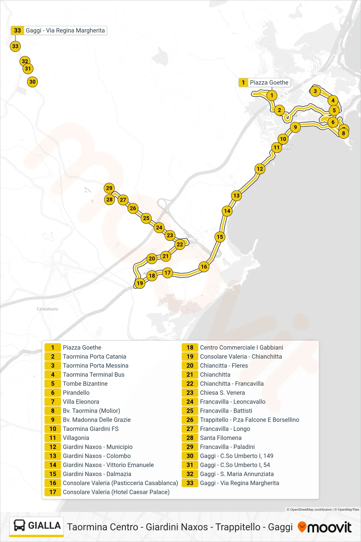 Linea GIALLA bus (Gaggi) - Percorsi e fermate sulla mappa
