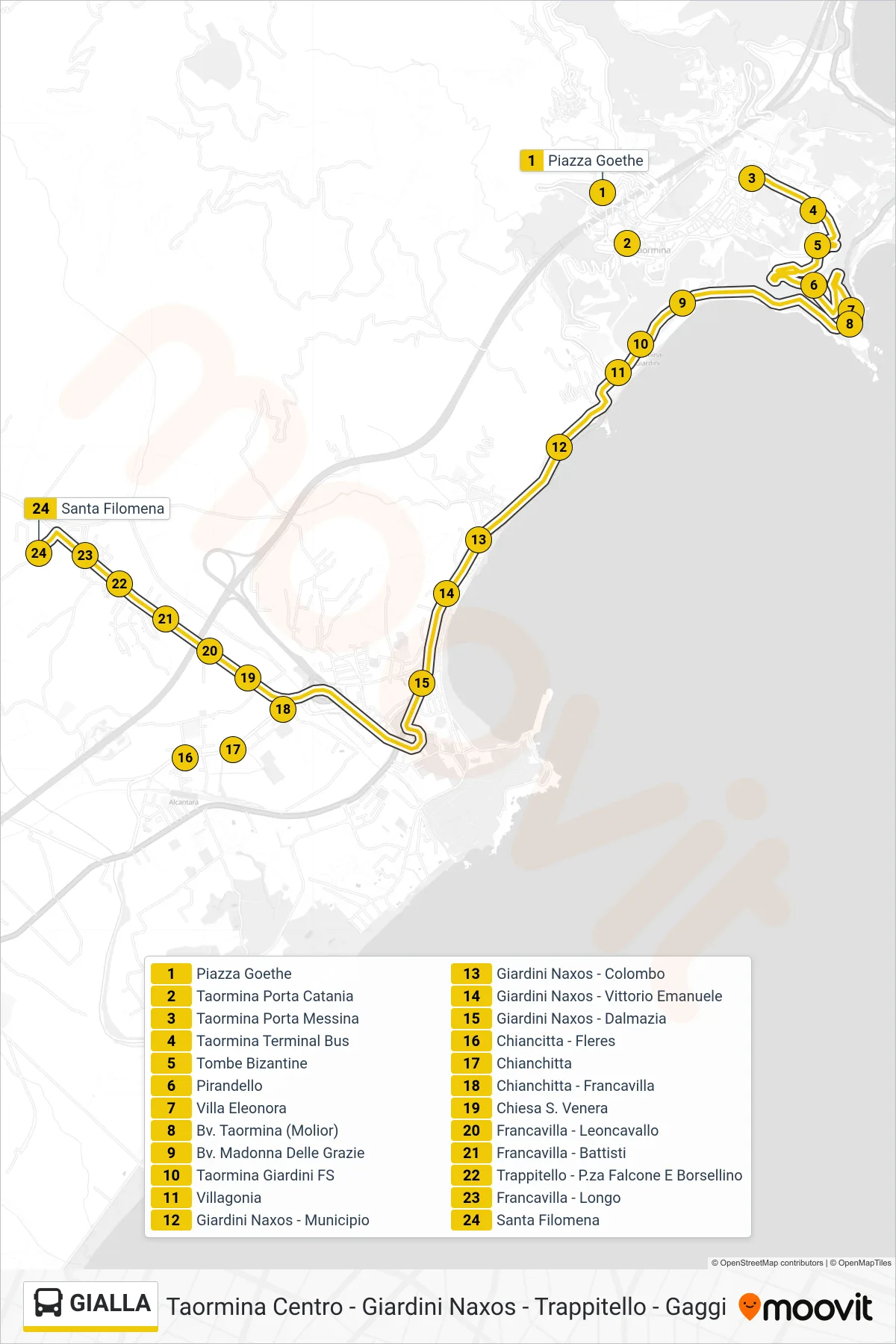Linea GIALLA  bus (S. Filomena) - Percorsi e fermate sulla mappa