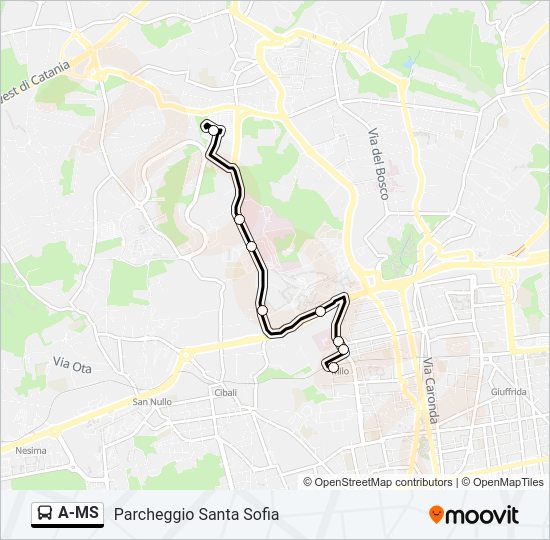 Percorso linea bus A-MS