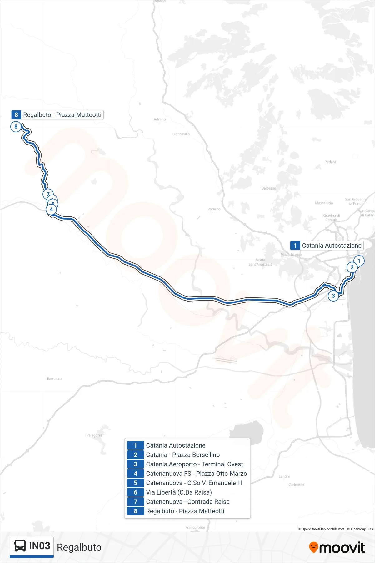 Linea IN03 bus (Regalbuto) - Percorsi e fermate sulla mappa