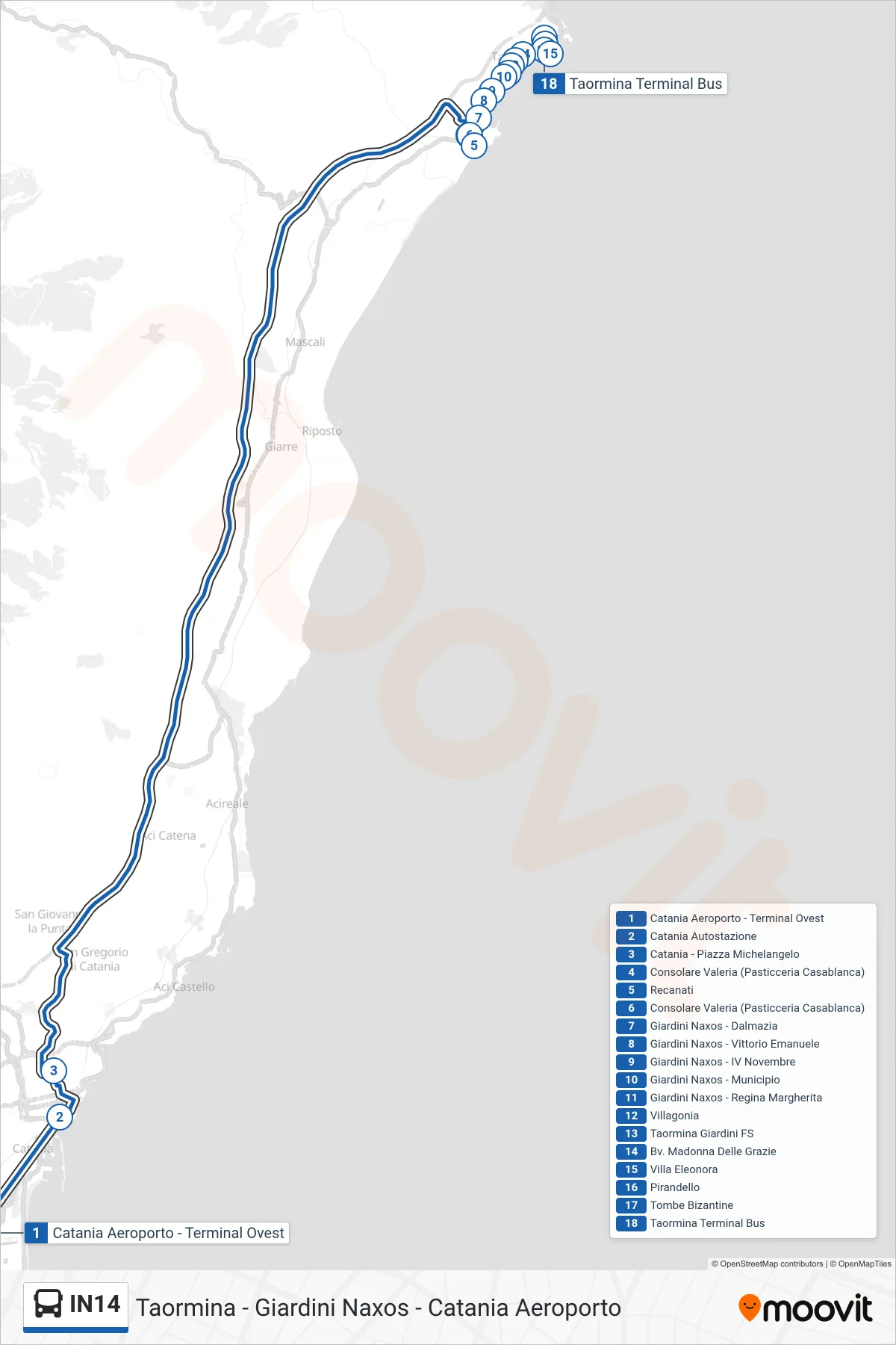 Linea IN14 bus (Taormina) - Percorsi e fermate sulla mappa