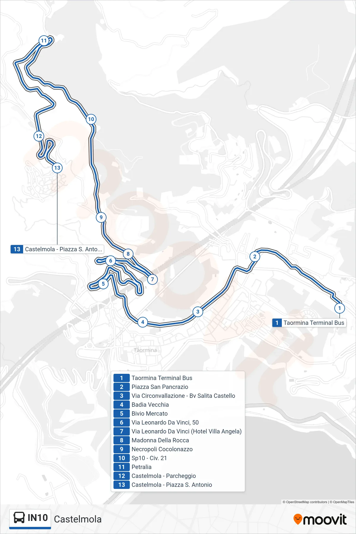 Linea IN10  bus (Castelmola) - Percorsi e fermate sulla mappa