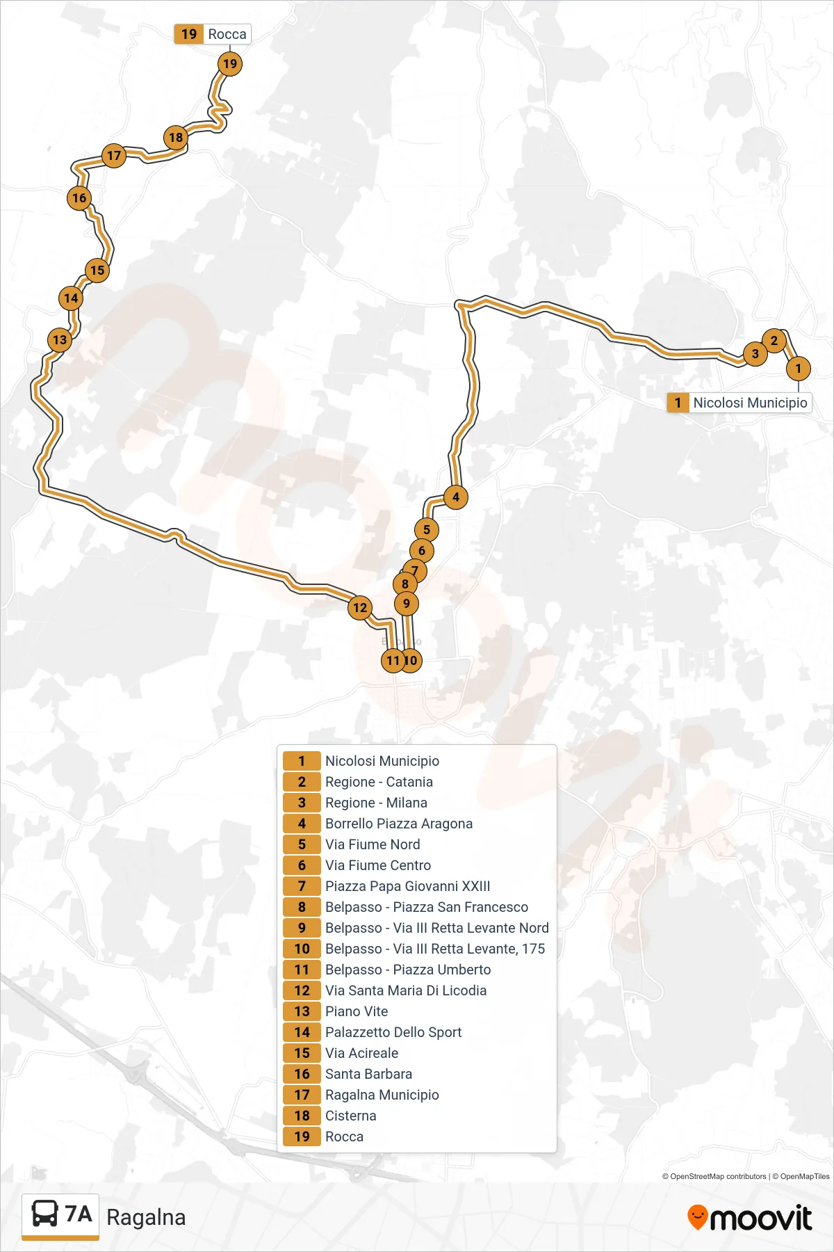 Linea 7A  bus (Ragalna) - Percorsi e fermate sulla mappa