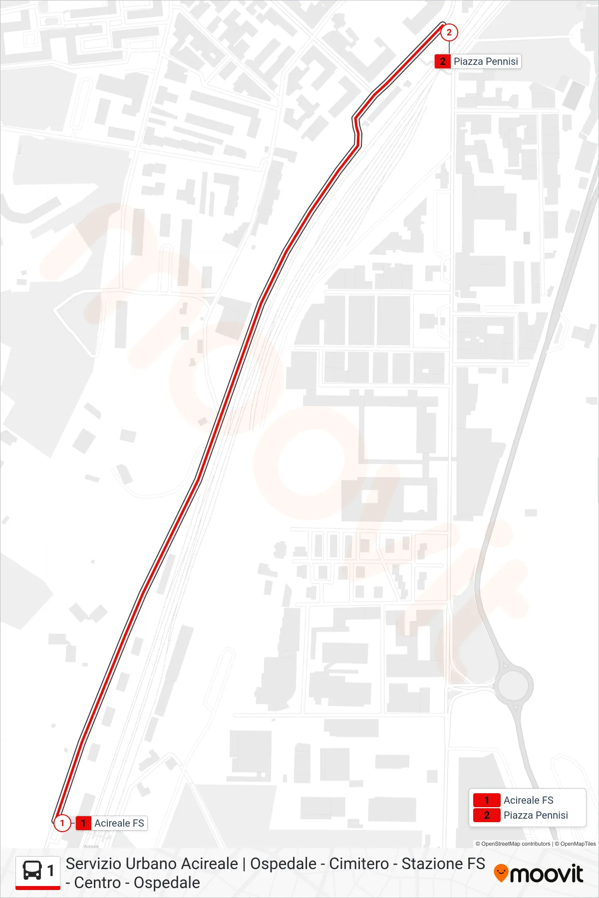 Linea 1 bus (Piazza Pennisi) - Percorsi e fermate sulla mappa
