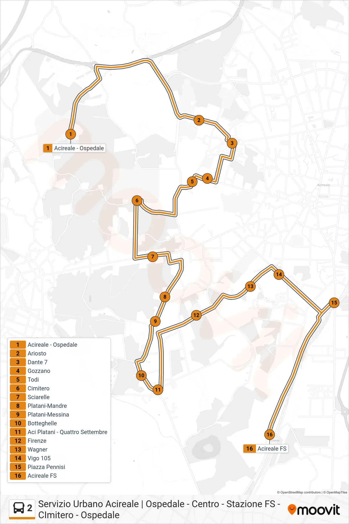 Linea 2  bus (Acireale FS) - Percorsi e fermate sulla mappa