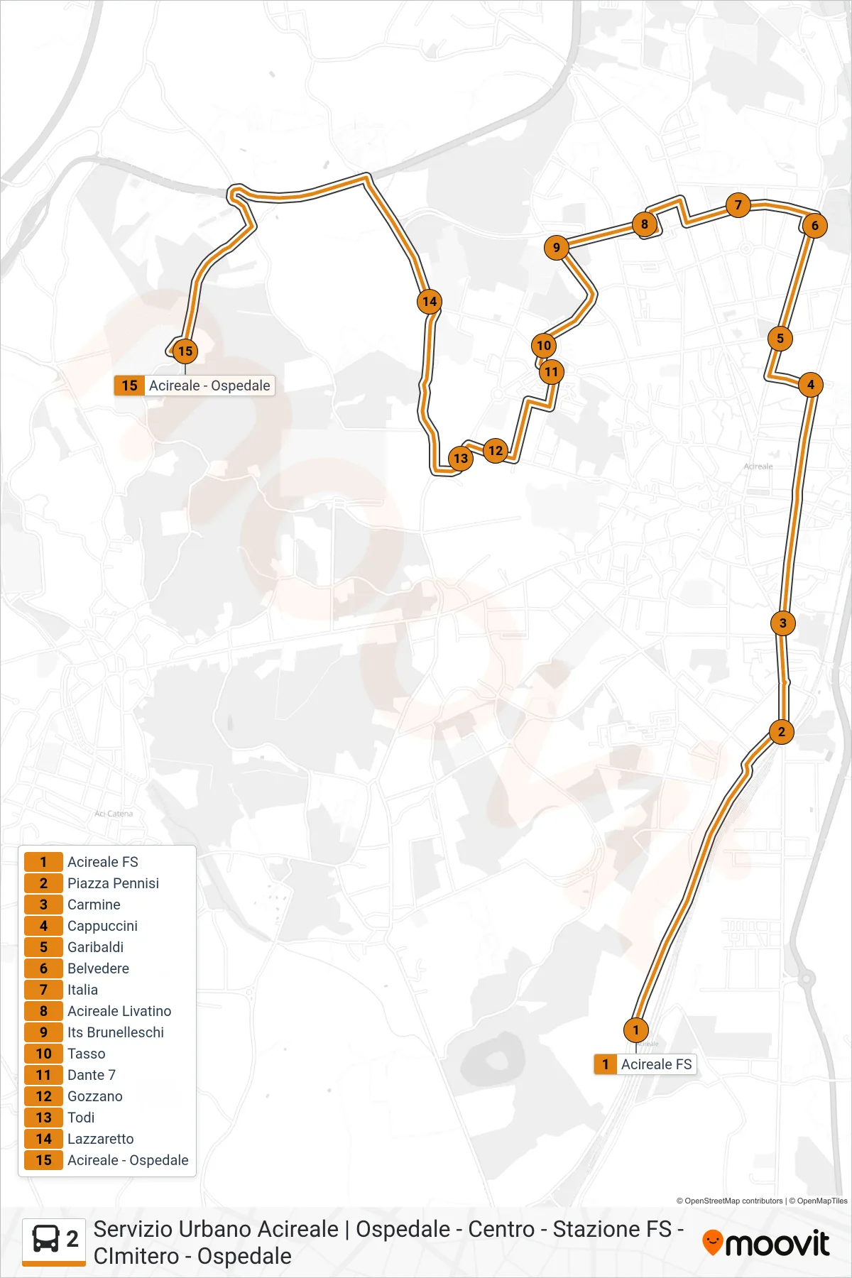 Linea 2 bus (Ospedale) - Percorsi e fermate sulla mappa