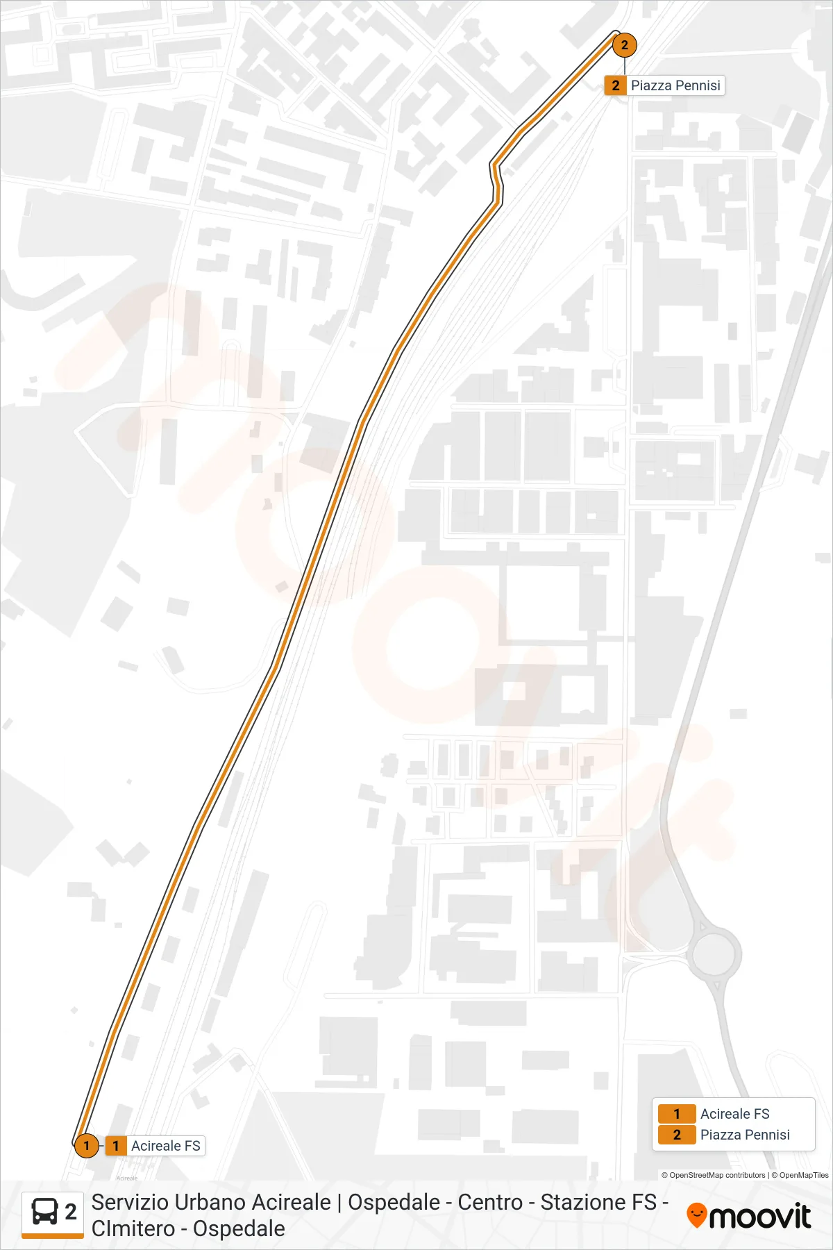 Linea 2  bus (Piazza Pennisi) - Percorsi e fermate sulla mappa