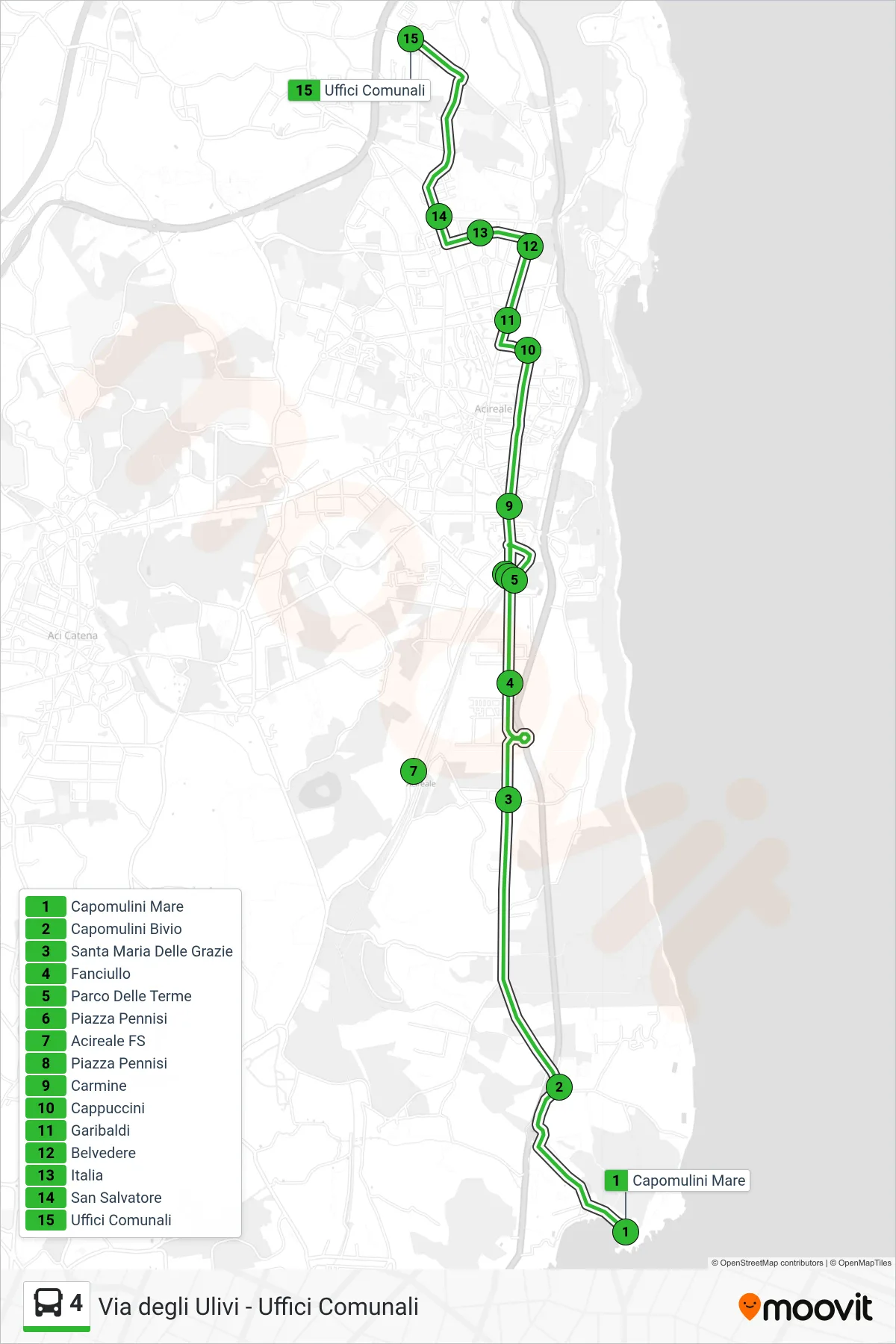 Linea 4  bus (Via degli Ulivi - Uffici Comunali) - Percorsi e fermate sulla mappa