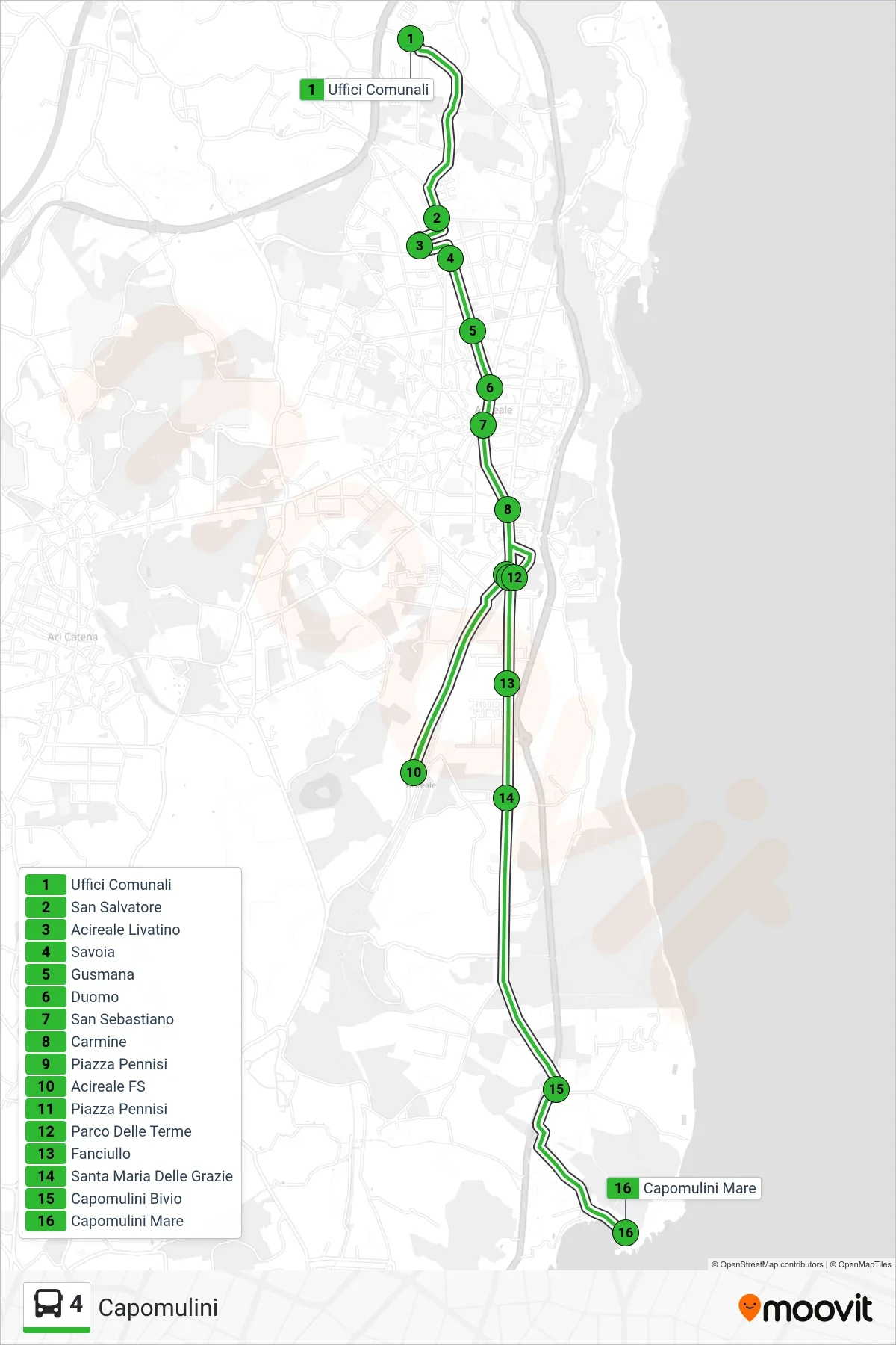 Linea 4 bus (Capomulini) - Percorsi e fermate sulla mappa