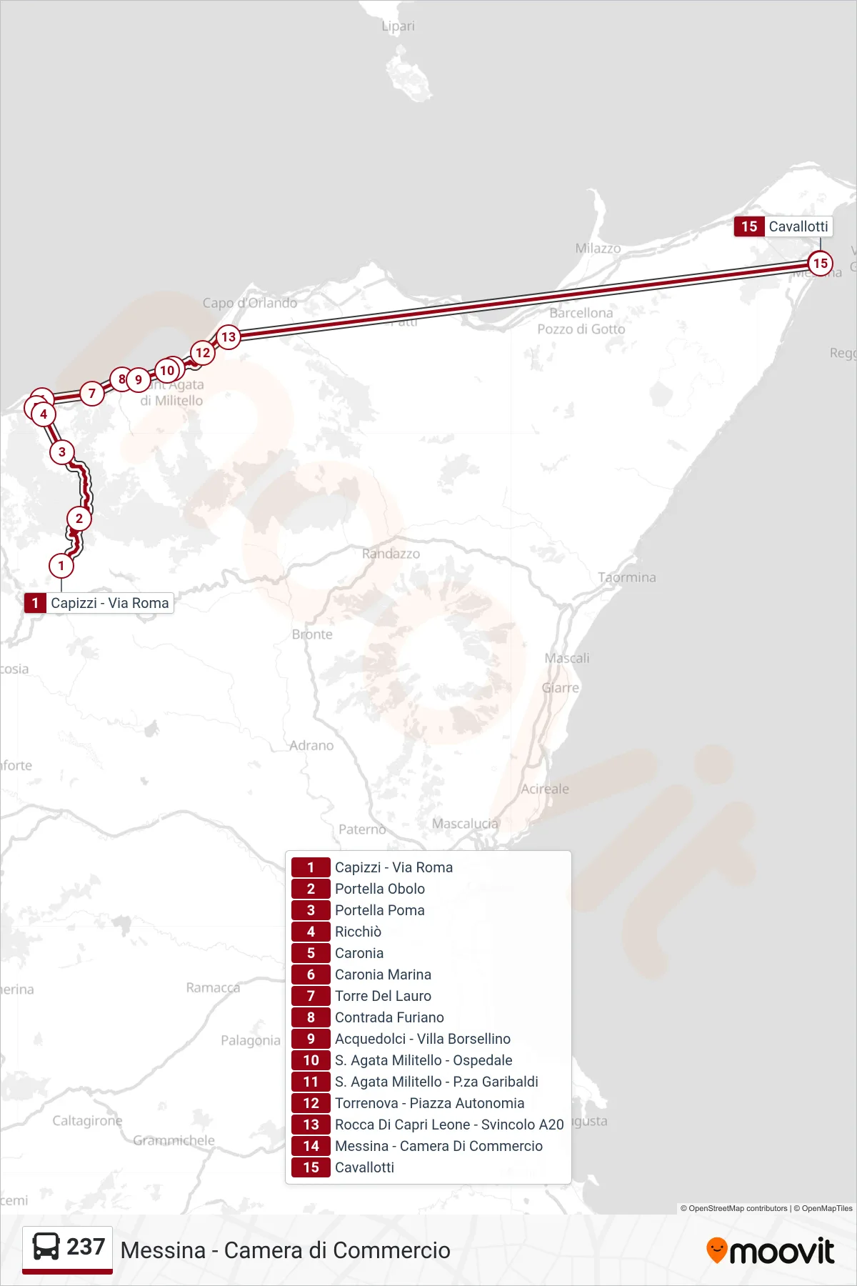 Linea 237 bus (Messina - Camera di Commercio) - Percorsi e fermate sulla mappa