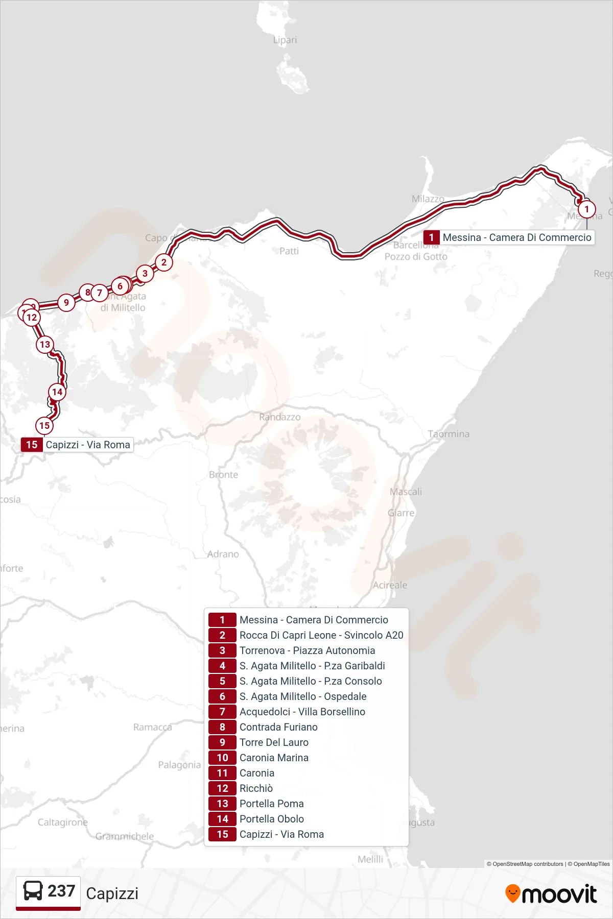 Linea 237  bus (Capizzi) - Percorsi e fermate sulla mappa