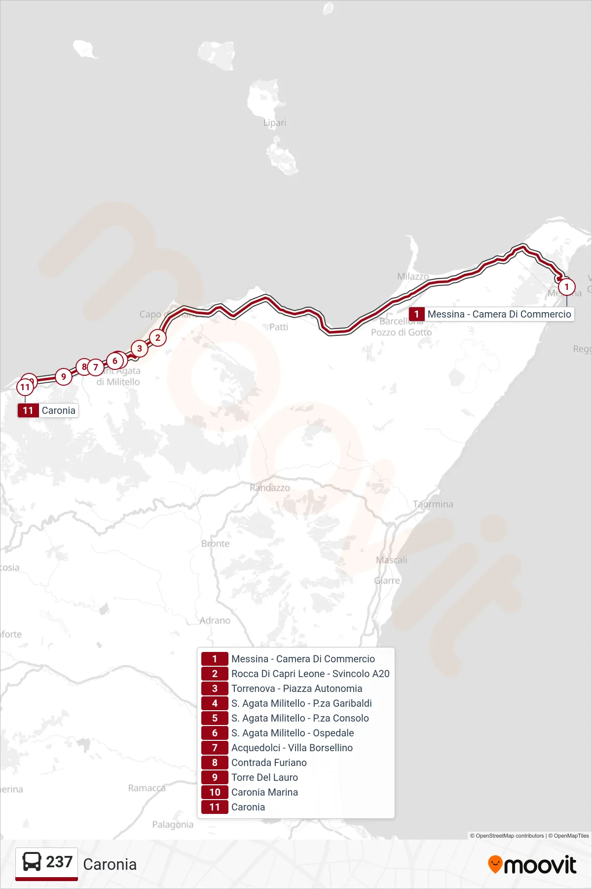 Linea 237 bus (Caronia) - Percorsi e fermate sulla mappa