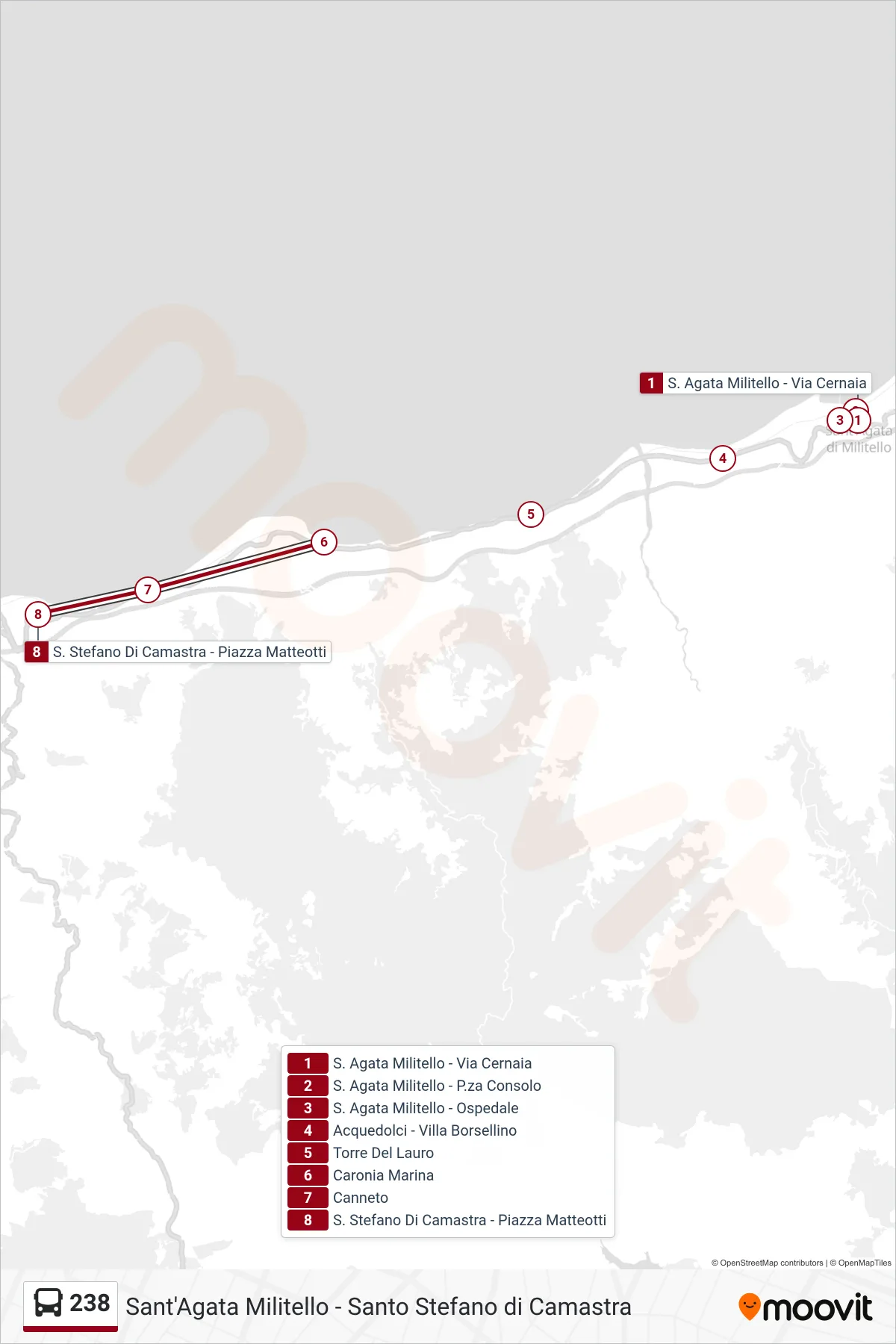 Linea 238  bus (S. Stefano Di Camastra) - Percorsi e fermate sulla mappa