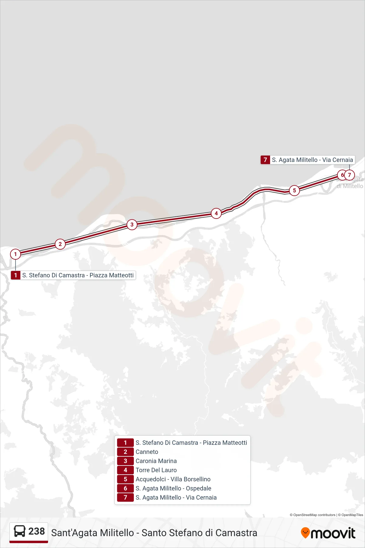238 bus Line (Sant'Agata) route and stops on a map