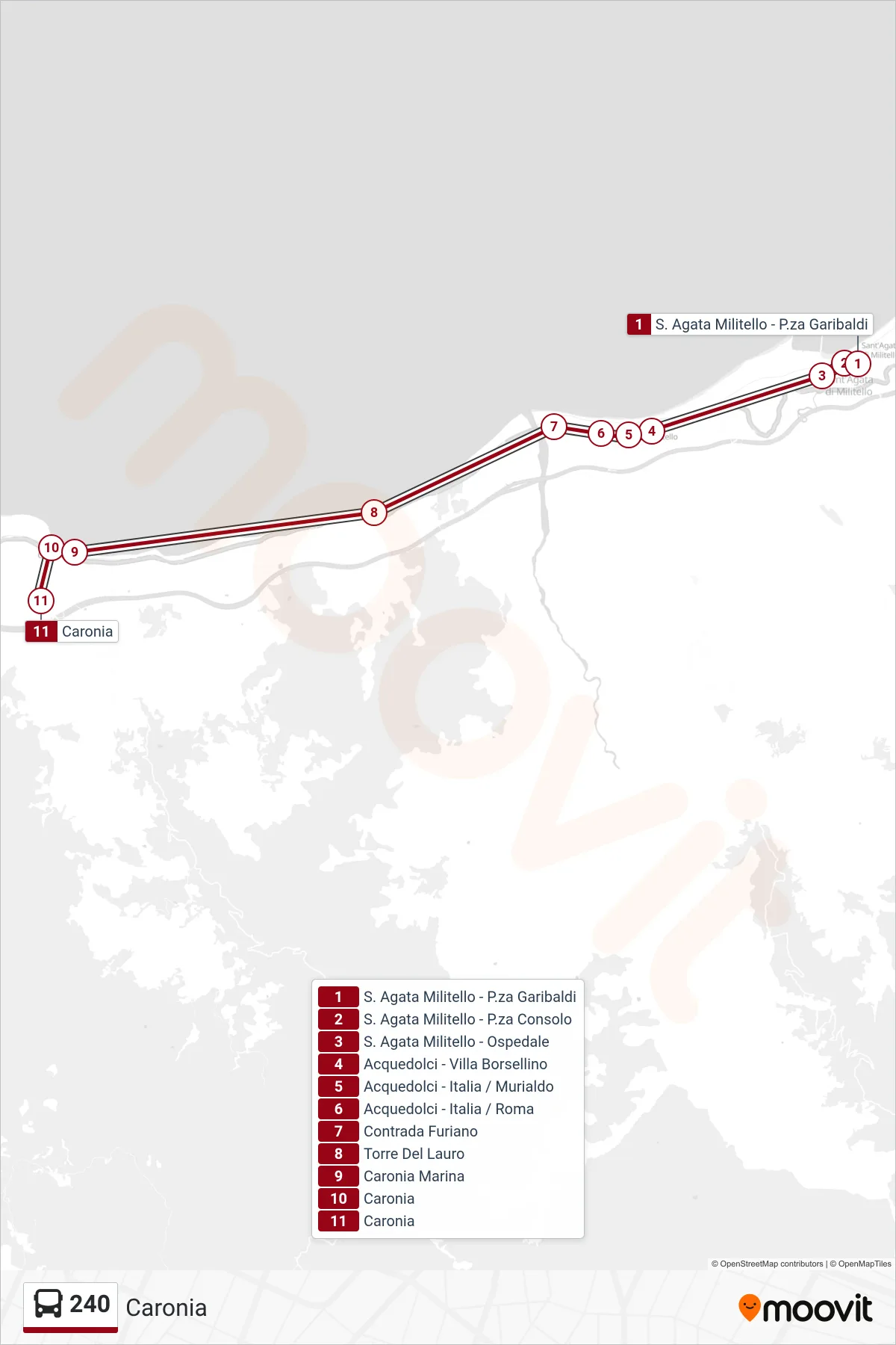 Linea 240 bus (Caronia) - Percorsi e fermate sulla mappa