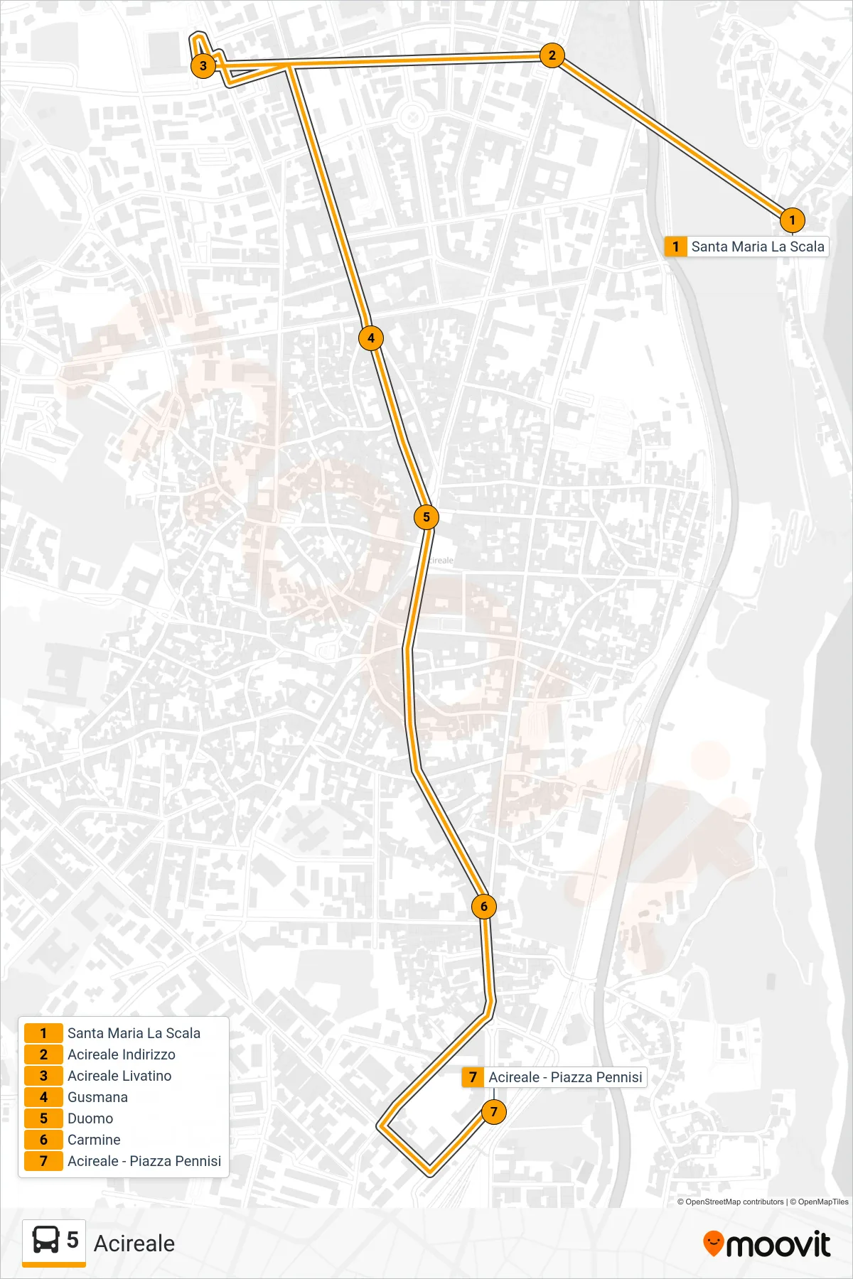Linea 5 bus (Acireale) - Percorsi e fermate sulla mappa