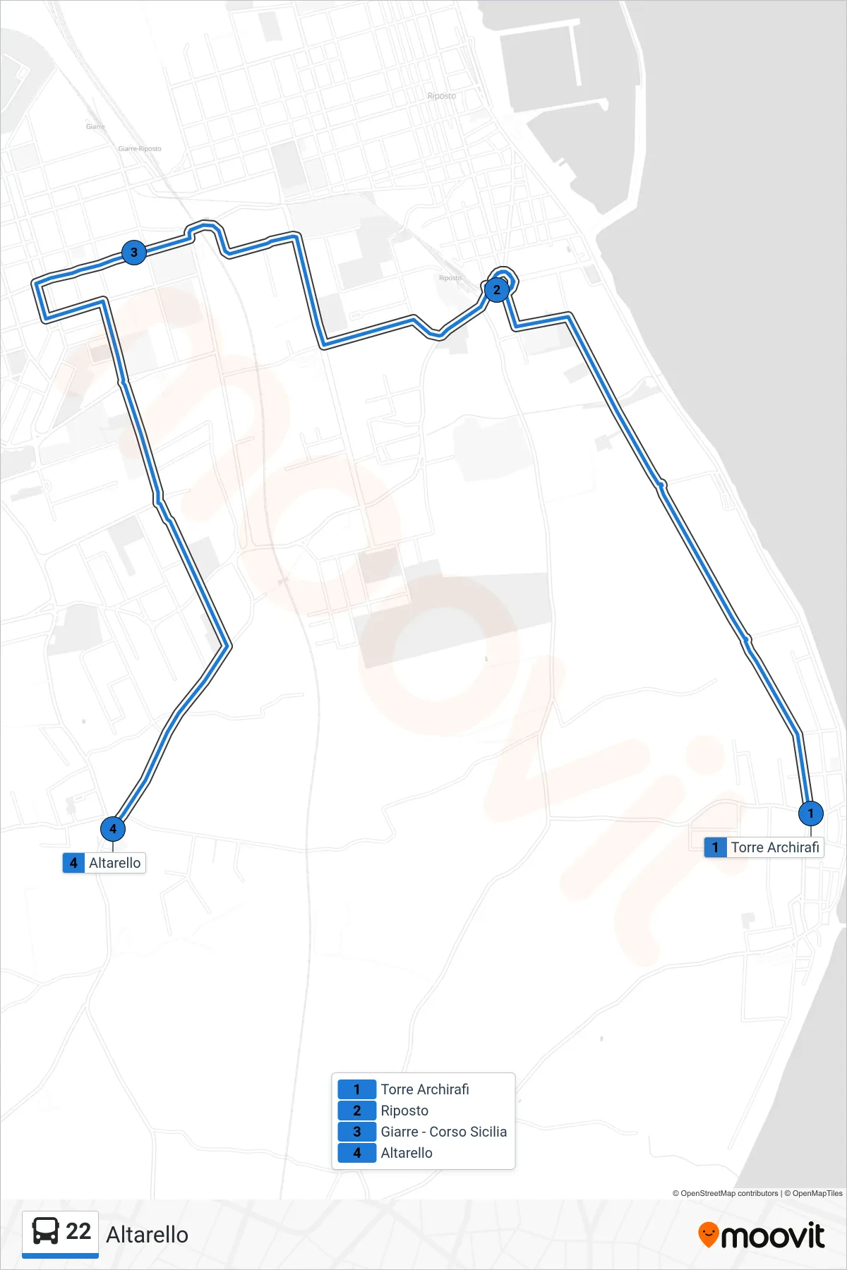 Linea 22 bus (Altarello) - Percorsi e fermate sulla mappa