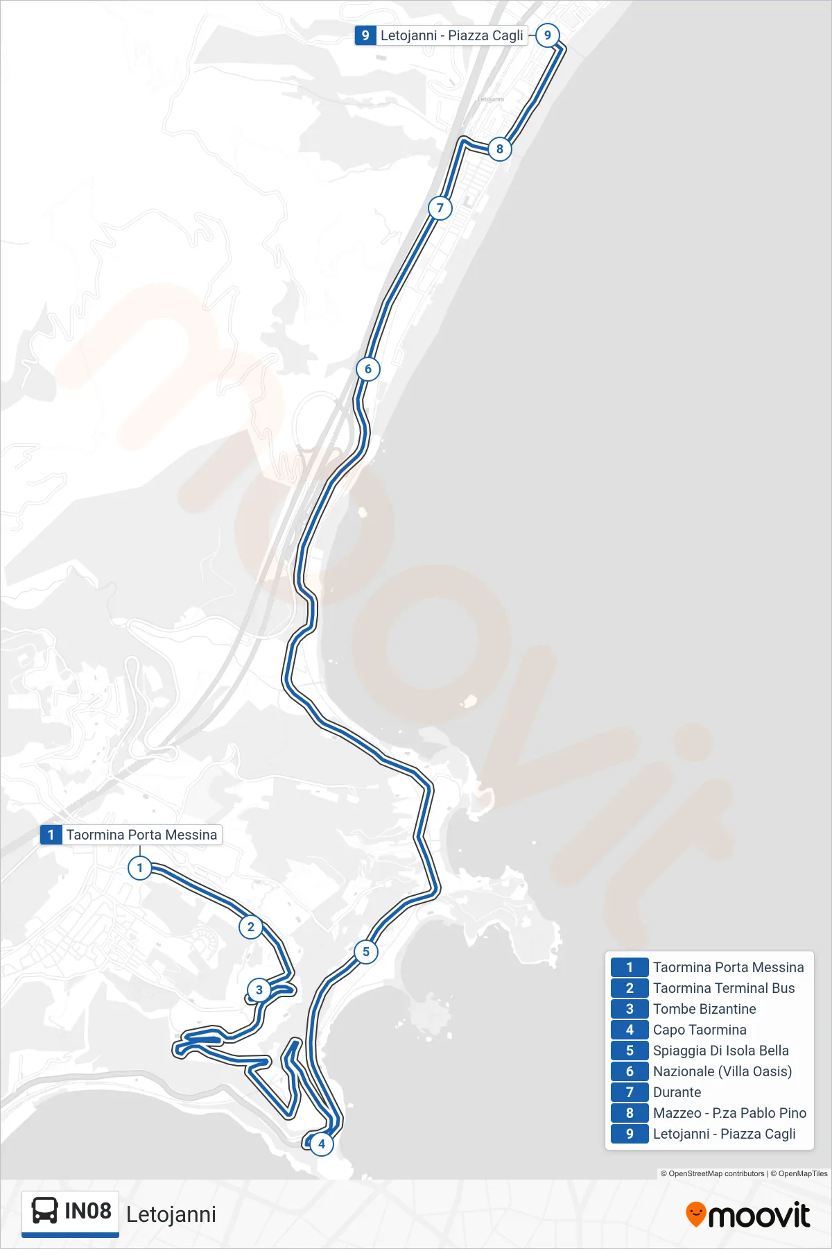 Linea IN08  bus (Letojanni) - Percorsi e fermate sulla mappa