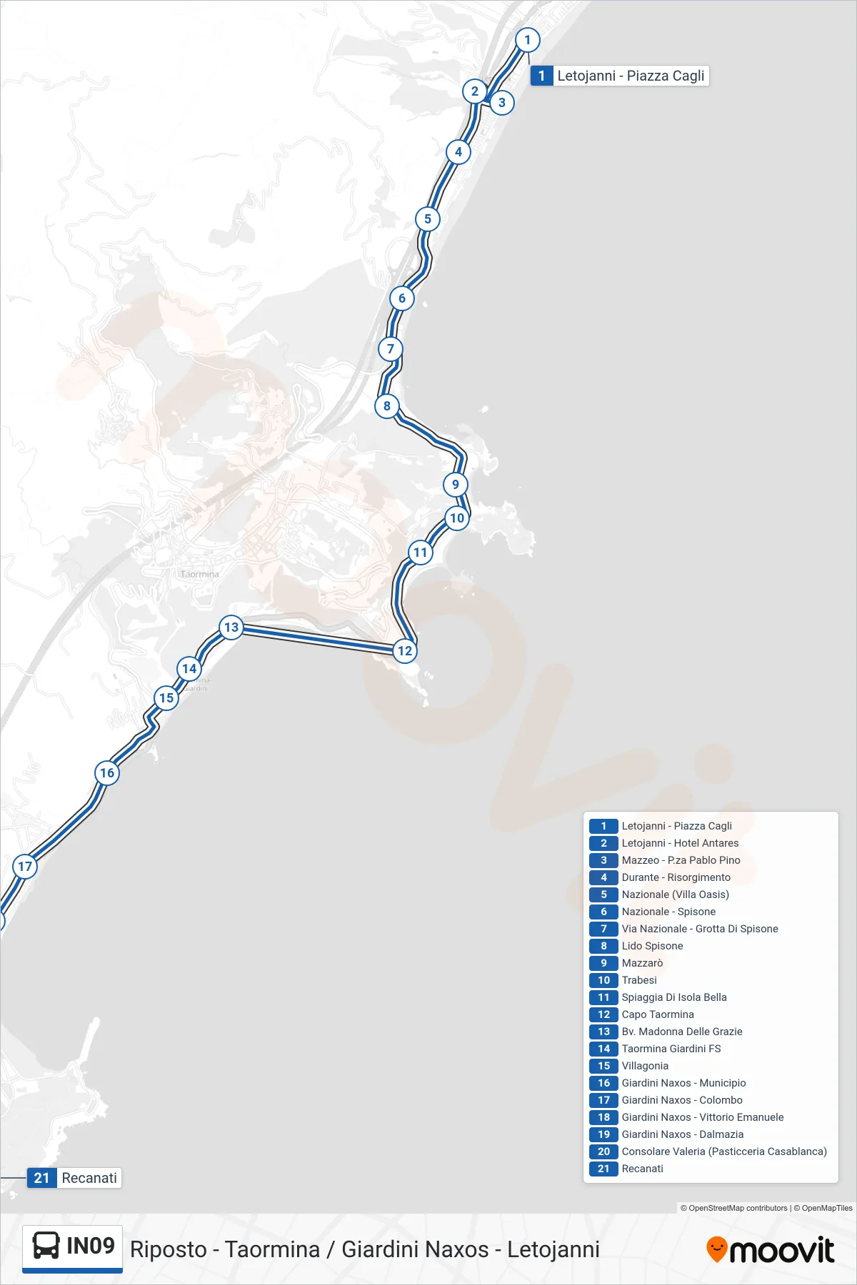 Linea IN09  bus (Giardini Naxos) - Percorsi e fermate sulla mappa