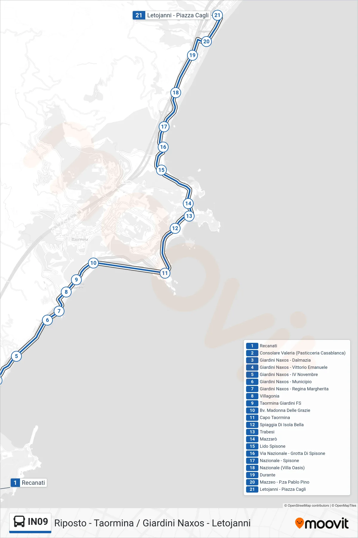 Linea IN09  bus (Letojanni) - Percorsi e fermate sulla mappa