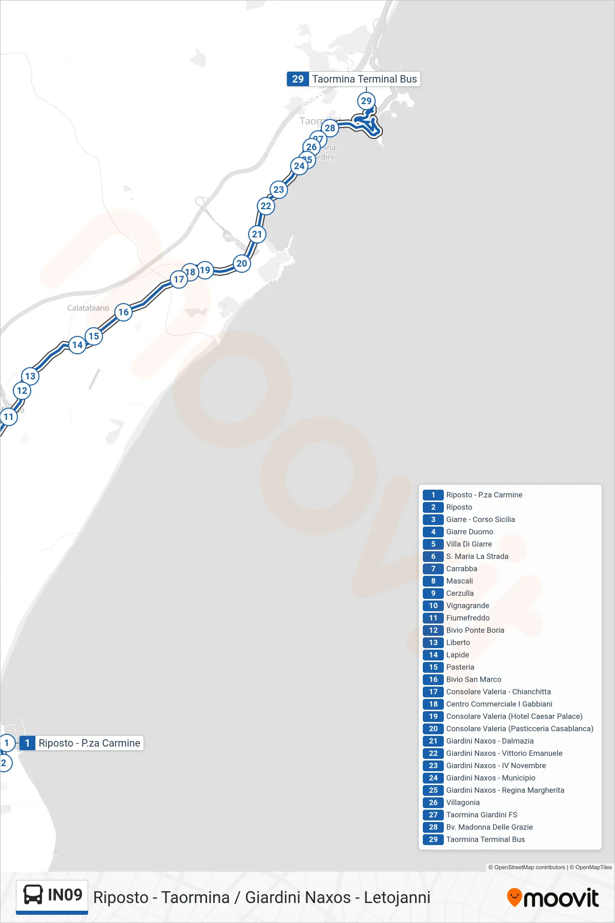 Linea IN09 bus (Taormina) - Percorsi e fermate sulla mappa