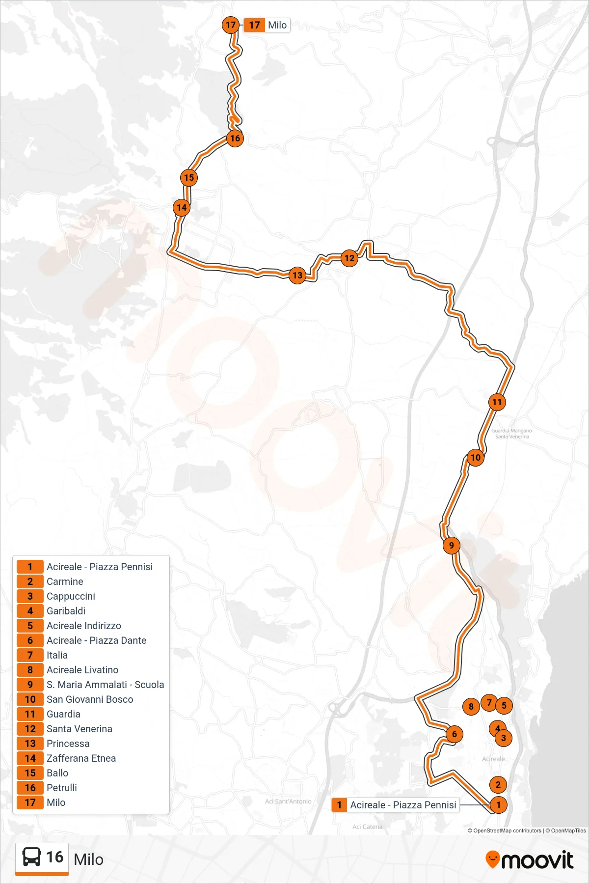 Linea 16  bus (Milo) - Percorsi e fermate sulla mappa