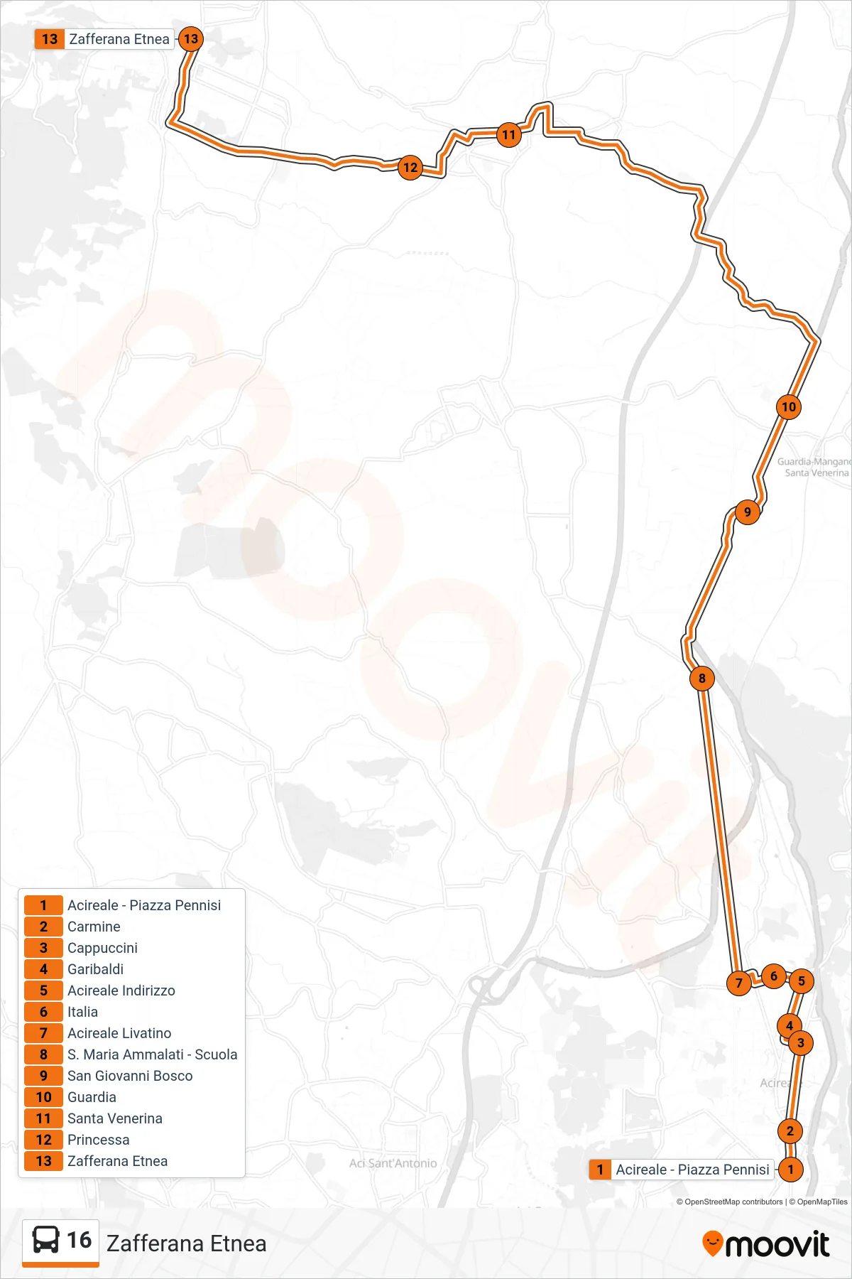 Linea 16  bus (Zafferana Etnea) - Percorsi e fermate sulla mappa
