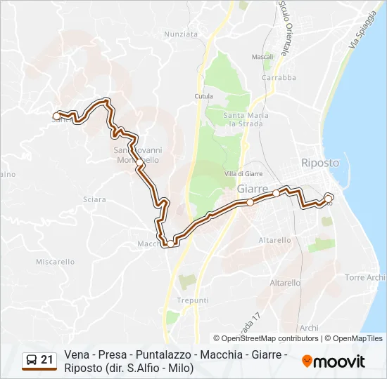 Percorso linea bus 21