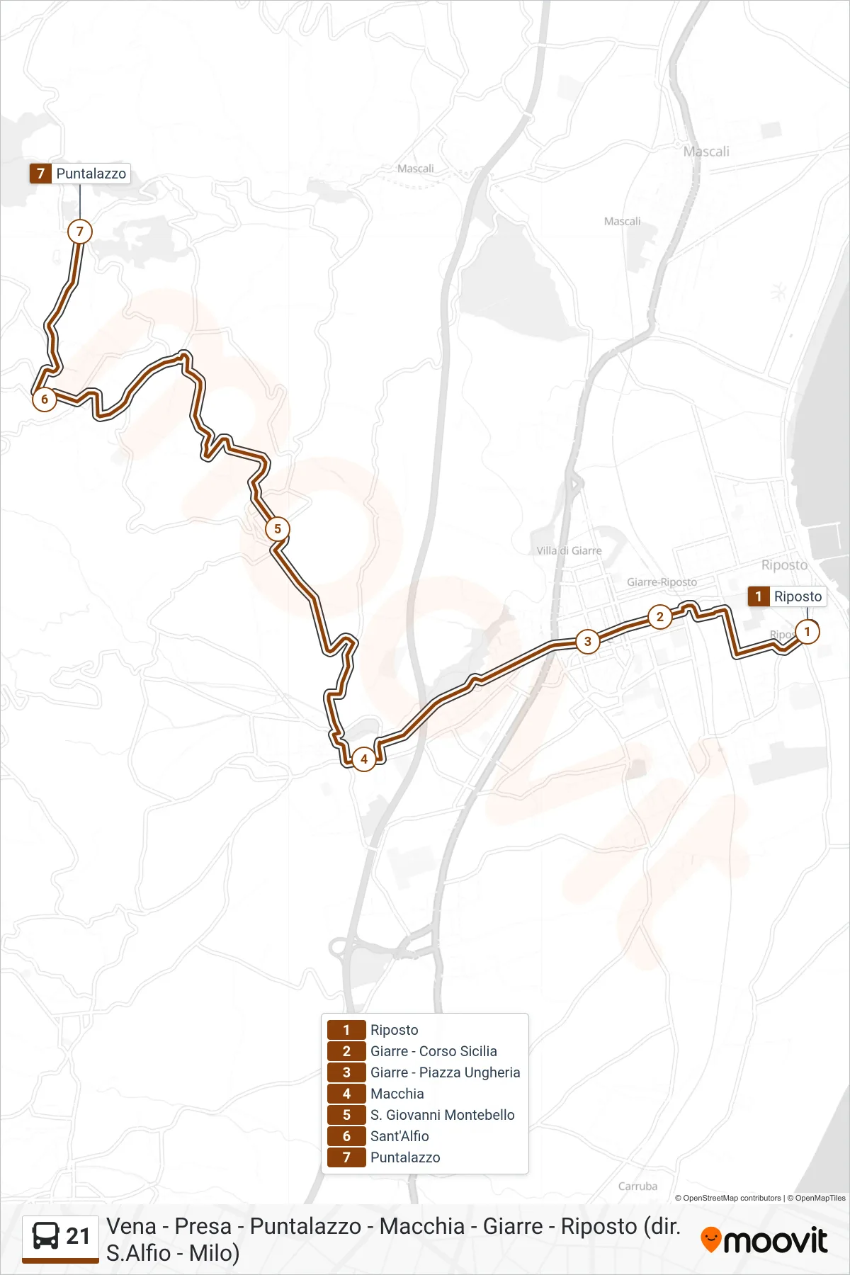 Linea 21 bus (Puntalazzo) - Percorsi e fermate sulla mappa