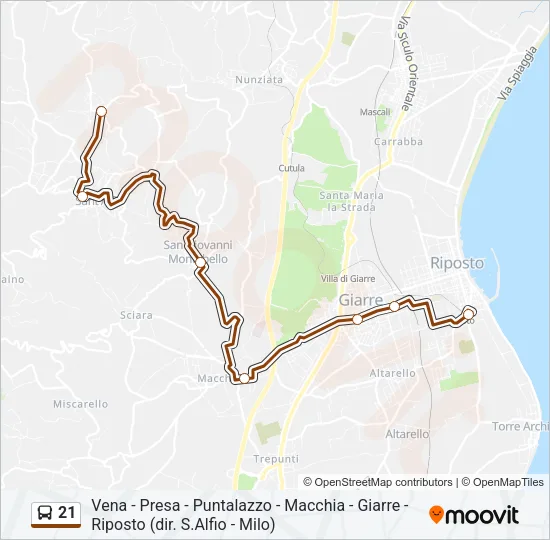 Percorso linea bus 21