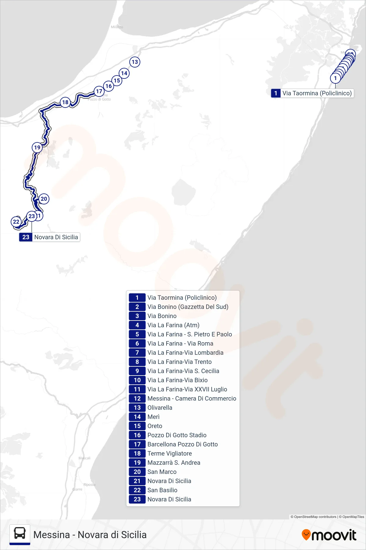 Linea MAGISTRO  bus (Novara di Sicilia) - Percorsi e fermate sulla mappa
