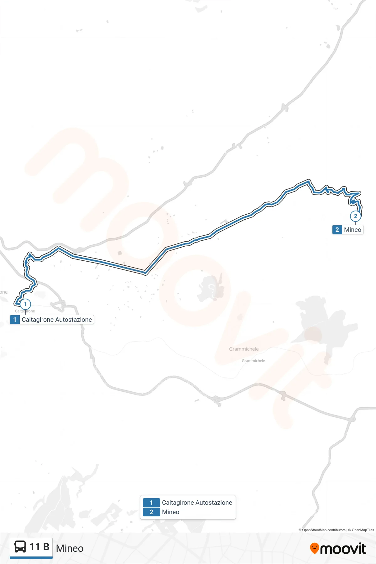 Linea 11 B bus (Mineo) - Percorsi e fermate sulla mappa