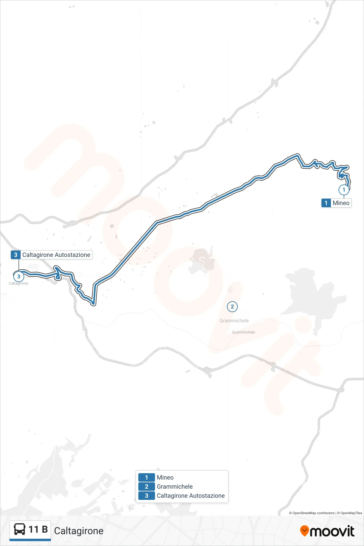 Linea 11 B bus (Caltagirone) - Percorsi e fermate sulla mappa