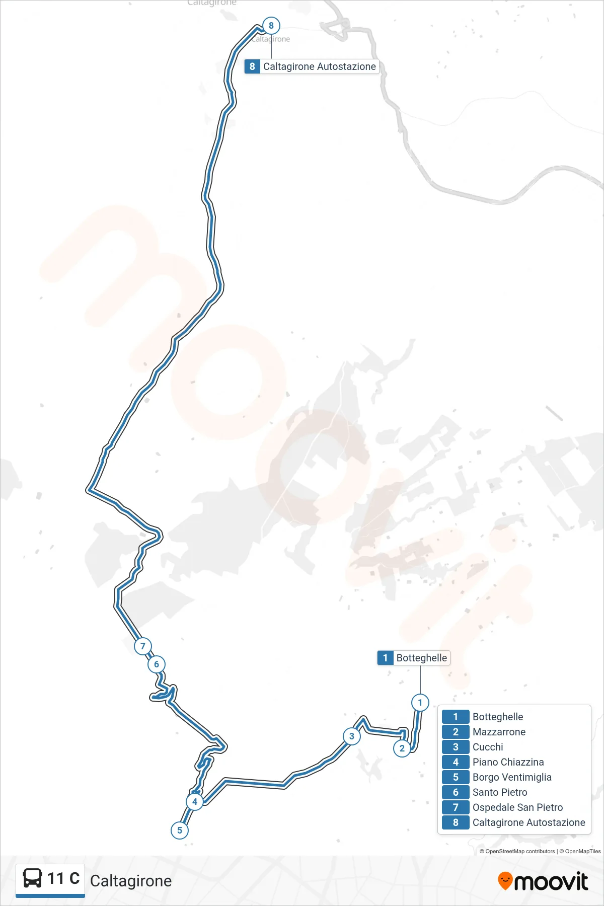 Linea 11 C bus (Caltagirone) - Percorsi e fermate sulla mappa