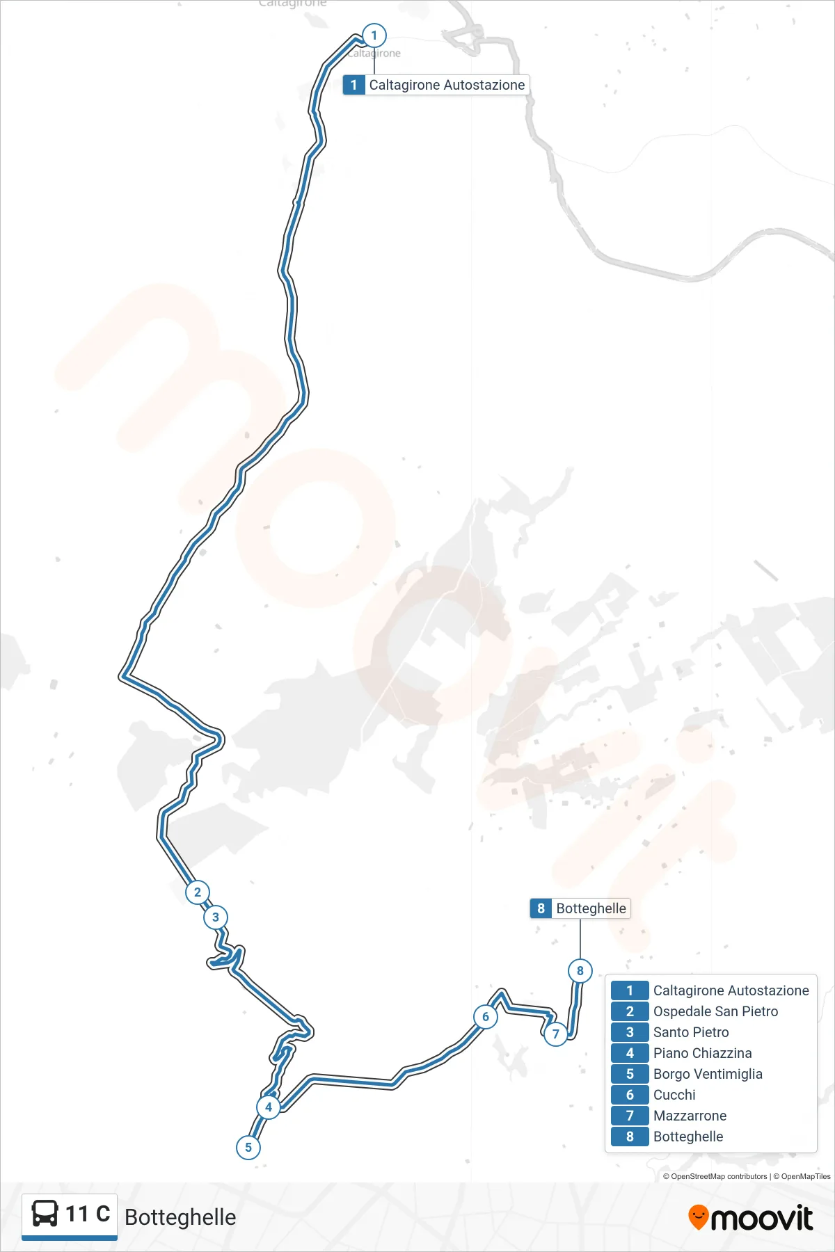 Linea 11 C bus (Botteghelle) - Percorsi e fermate sulla mappa
